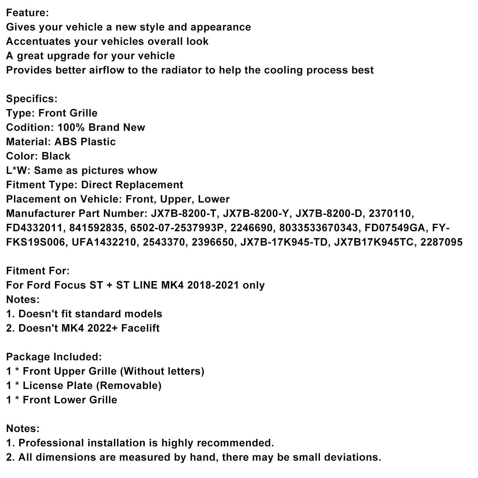 2019-2021 Toyota Sequoia W/ Led Light Black Front Bumper Grille Grill