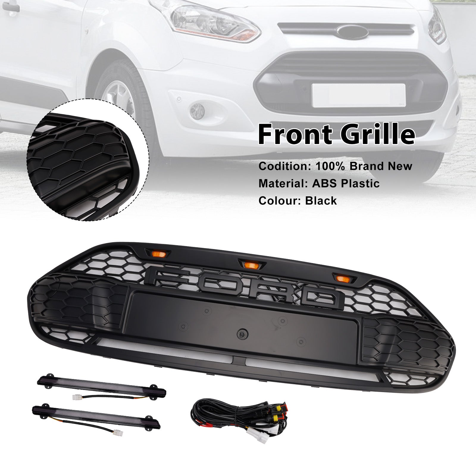 2014-2018 Ford Transit Connect W/LED Black Front Bumper Grill Grille