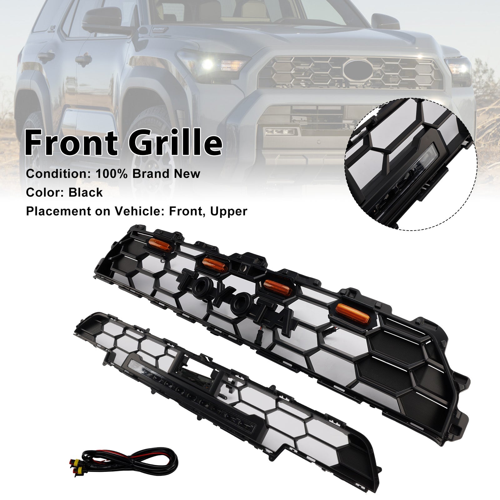 2024+ Toyota 4Runner TRD PRO W/Light Bar Front Bumper Grille Grill Black