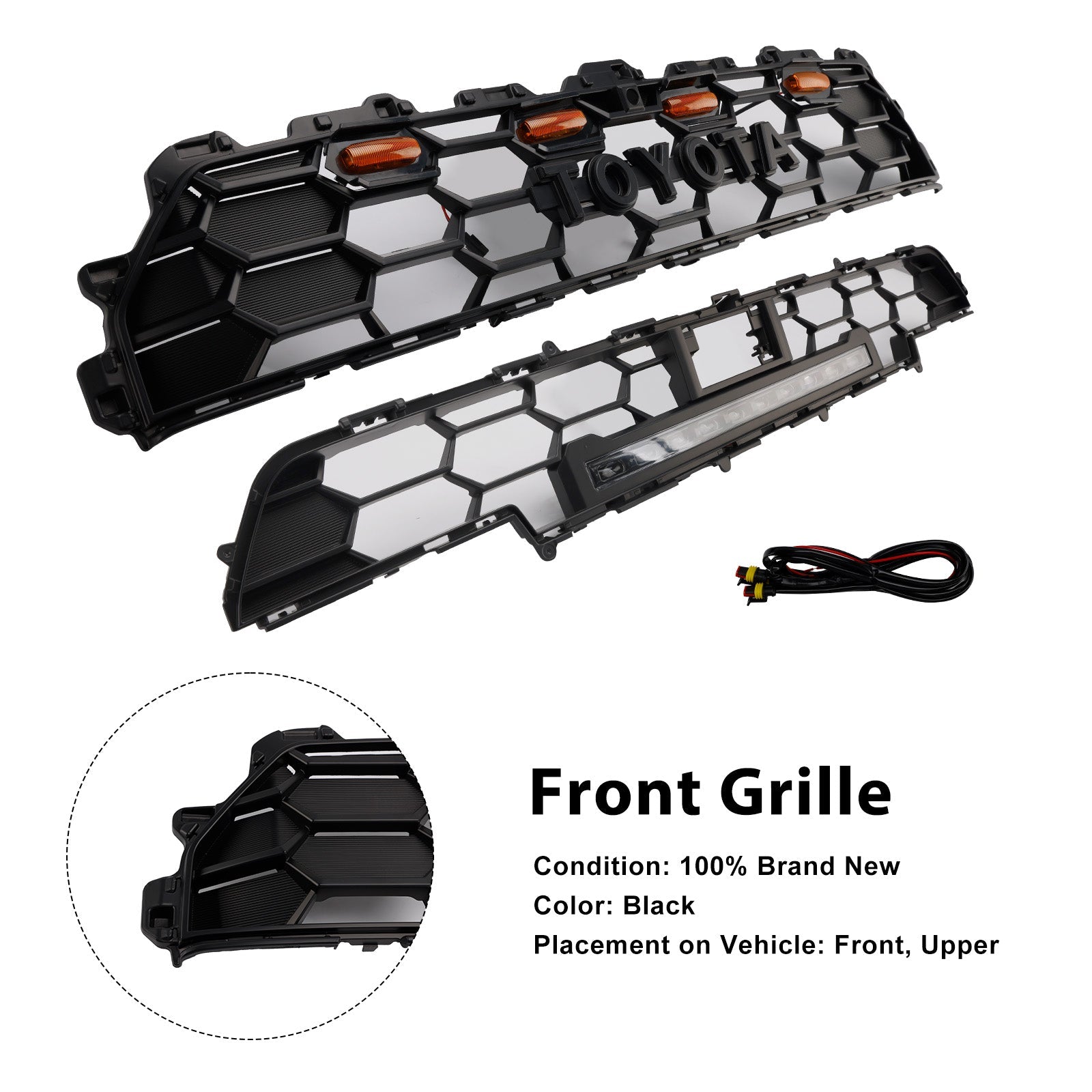 2024+ Toyota 4Runner TRD PRO W/Light Bar Front Bumper Grille Grill Black