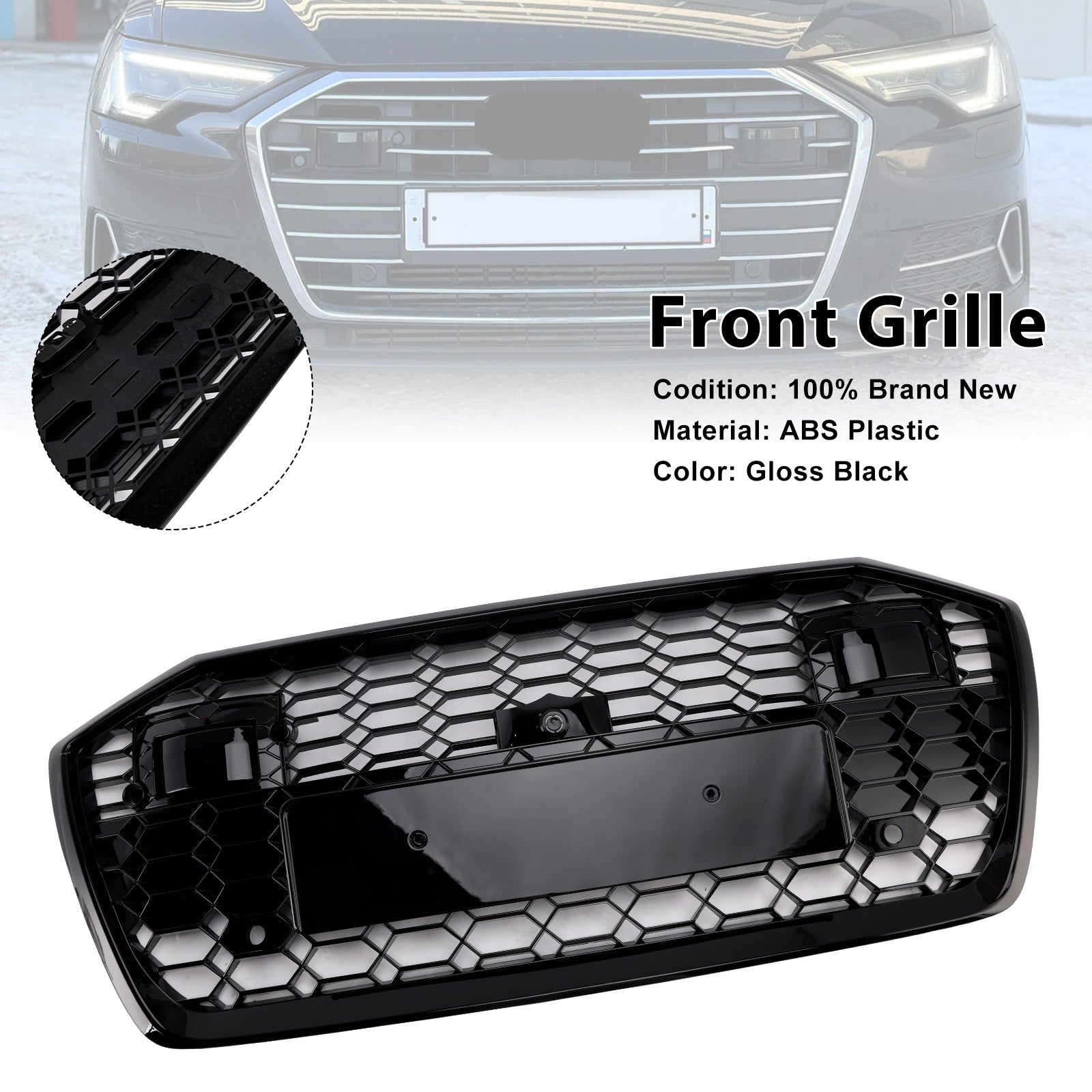 2019-2023 Audi A6 S6 W/ACC RS6 Style Honeycomb Mesh Front Grille Grill
