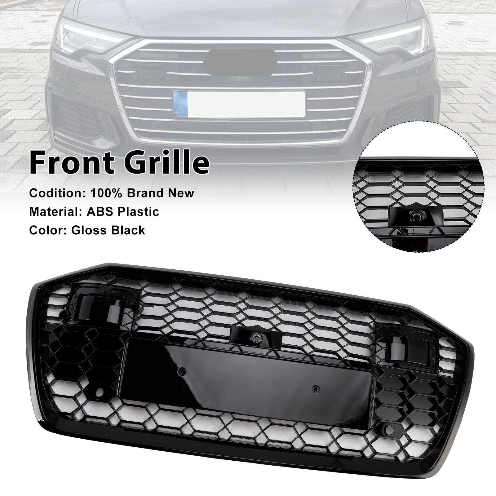 2019-2023 Audi A6 S6 W/ACC RS6 Style Honeycomb Mesh Front Grille Grill