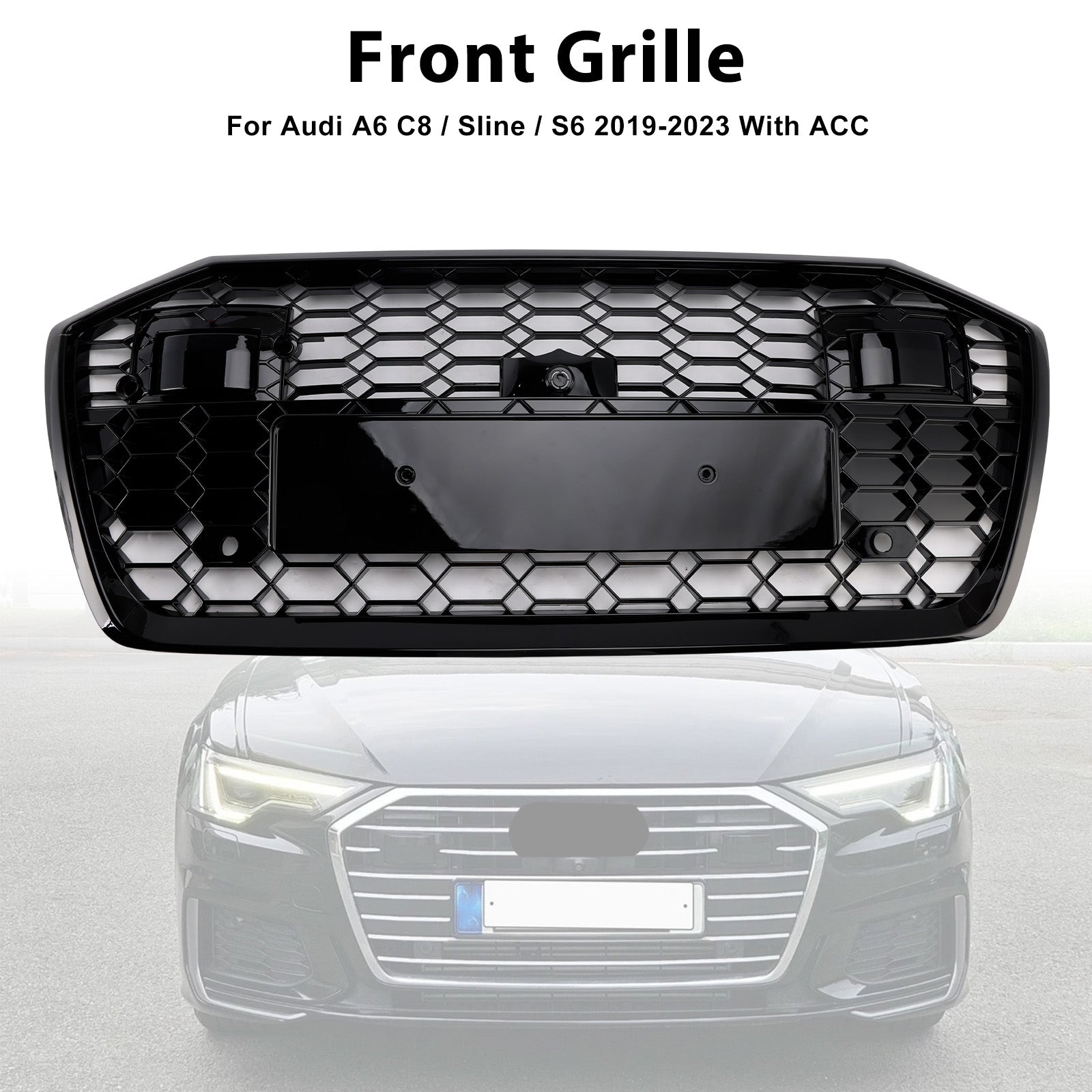 2019-2023 Audi A6 S6 W/ACC RS6 Style Honeycomb Mesh Front Grille Grill