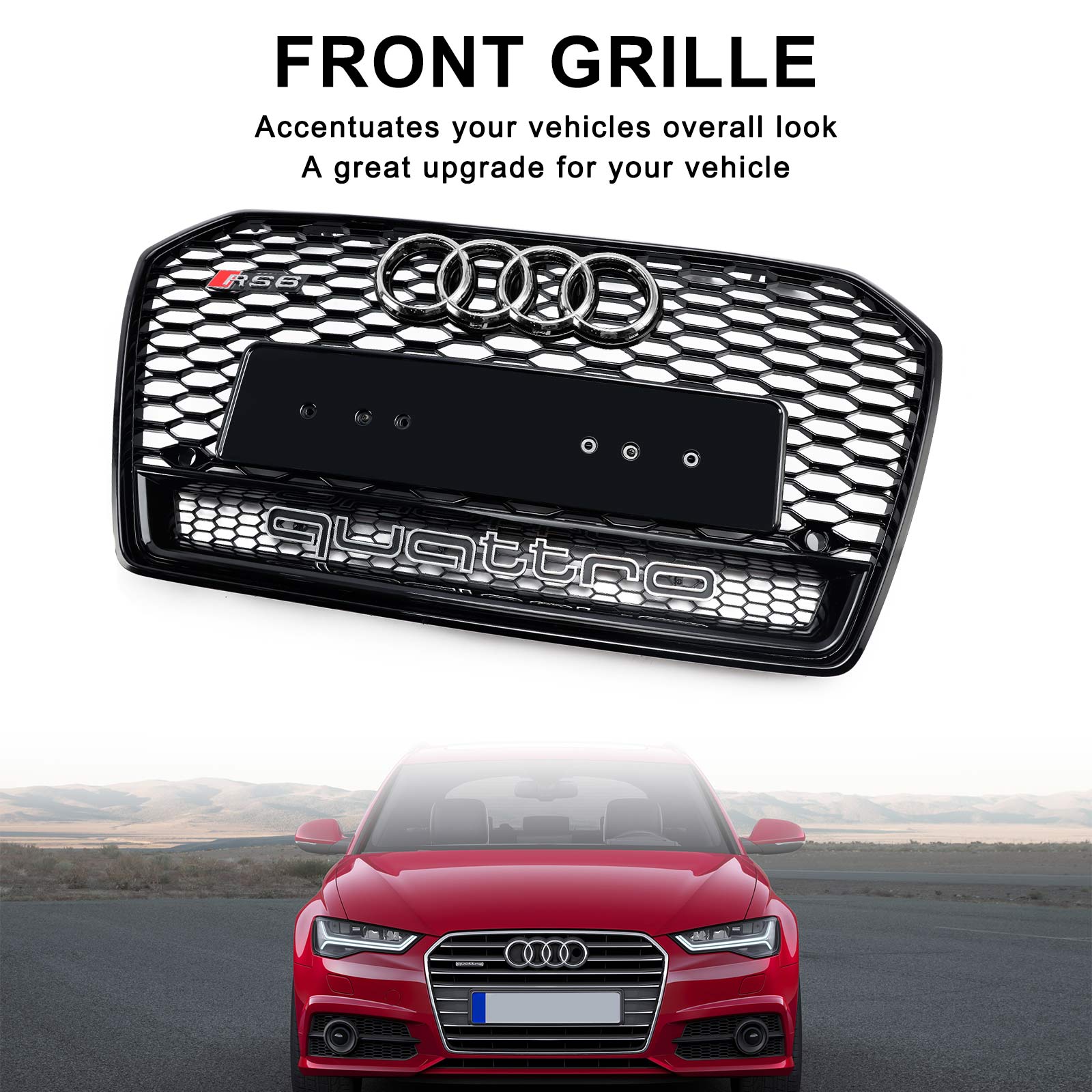 2016 2017 2018 Audi A6 S6 C7 C7PA RS6 Style Honeycomb Mesh Front Grill Grille Black