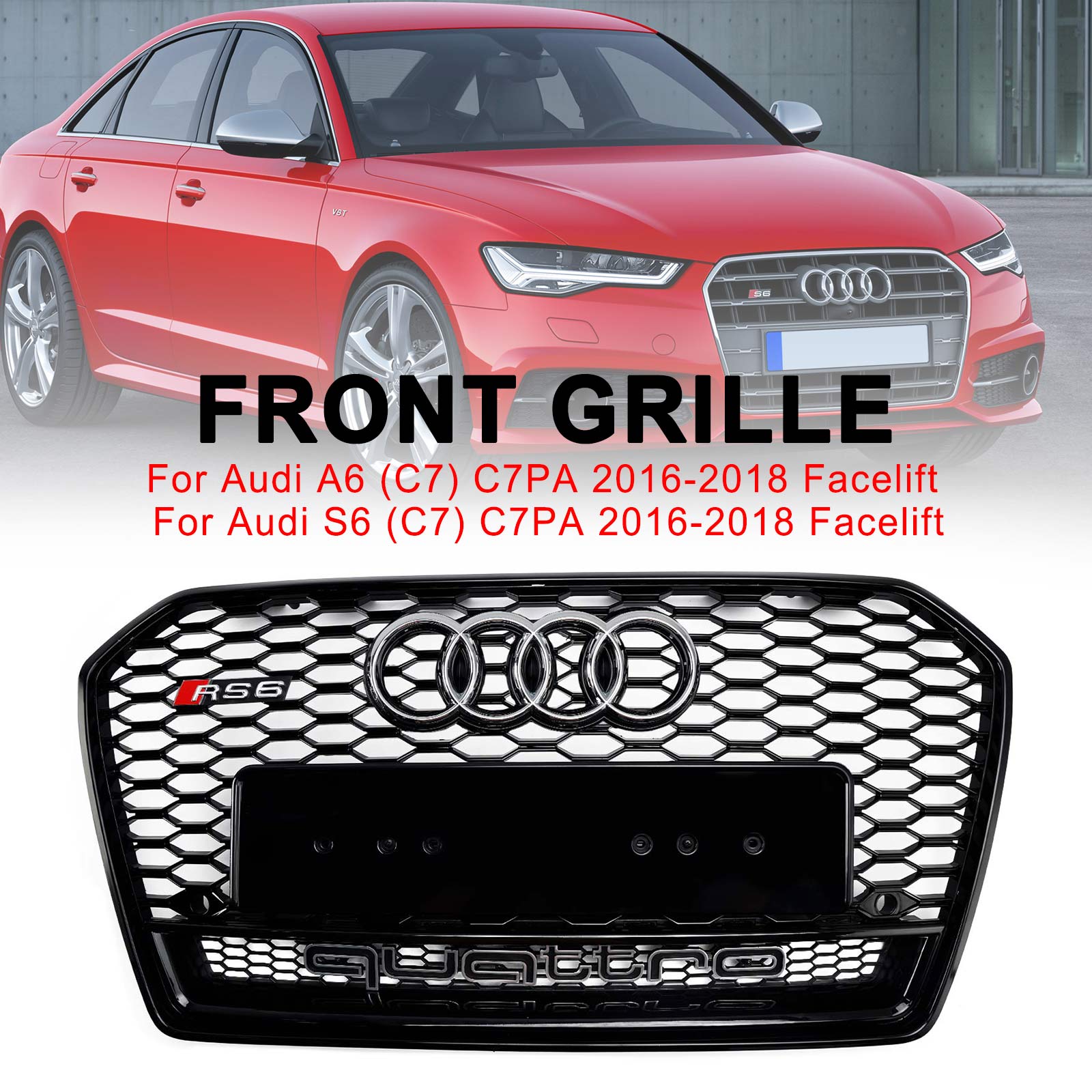 2016-2018 Audi A6 (C7) C7PA Facelift RS6 Style Honeycomb Mesh Front Grill Grille Black