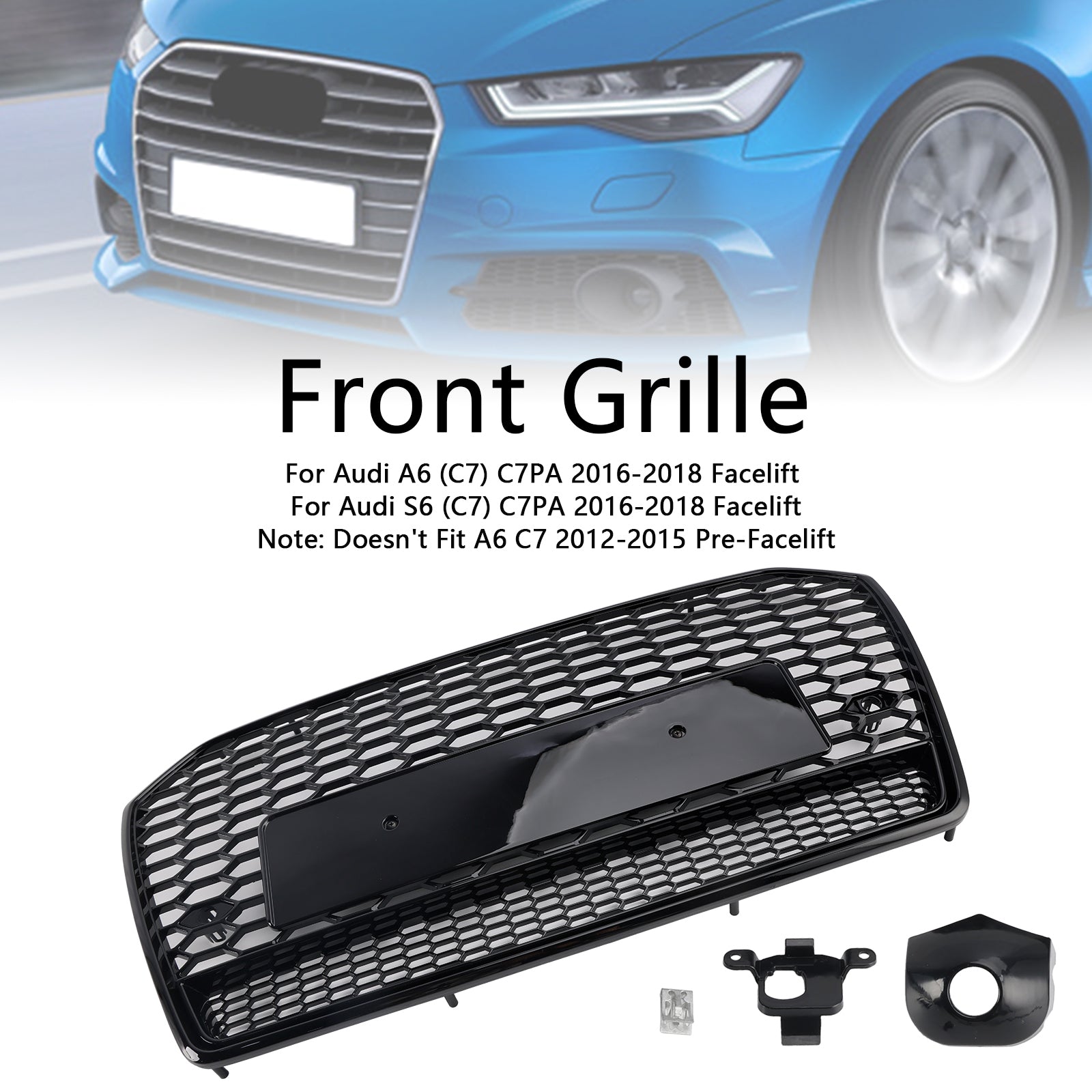 2016-2018 Audi A6 (C7) C7PA Facelift RS6 Style Honeycomb Mesh Front Grille Grill