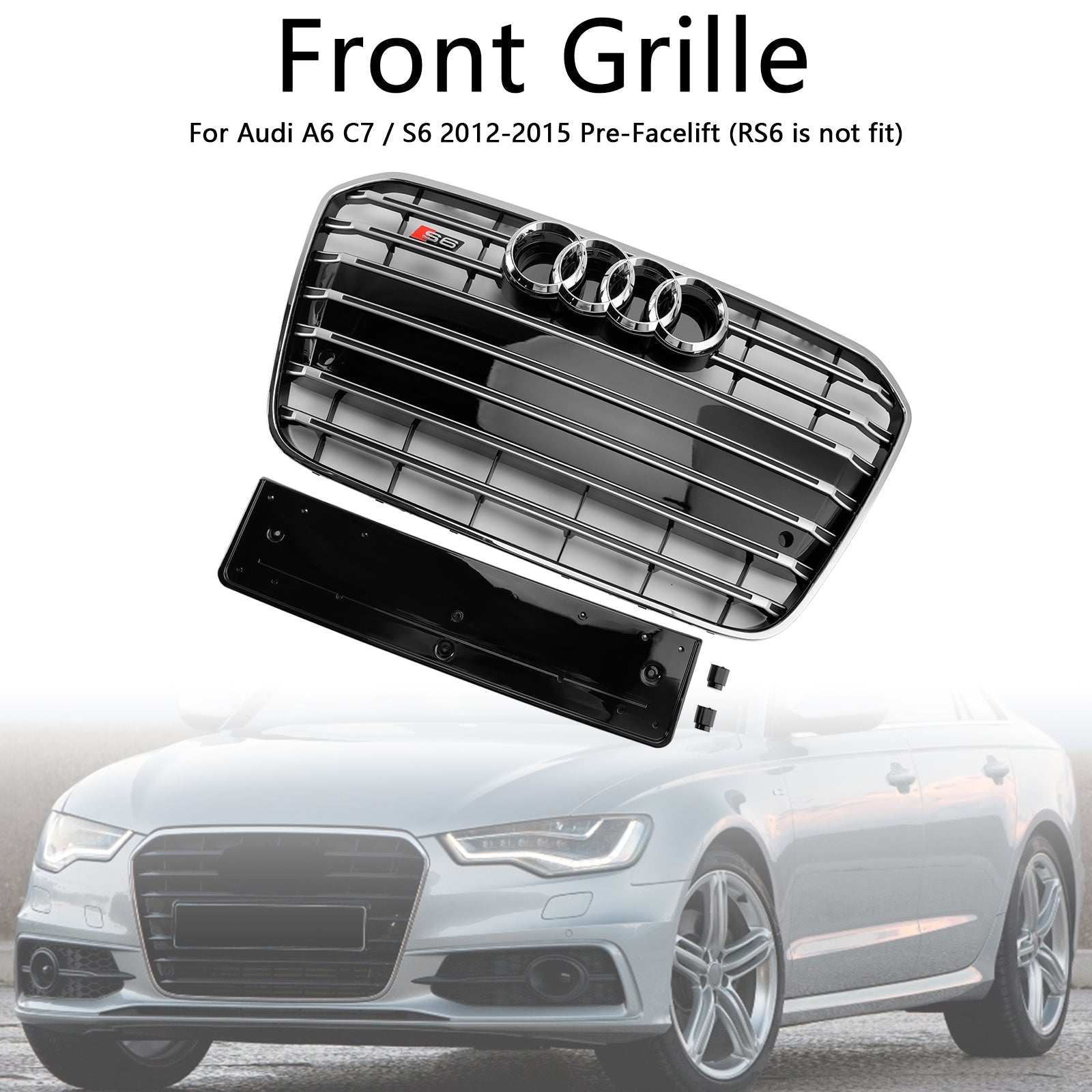 2012-2015 Audi A6 C7 S6 Style Front Bumper Grill Grille Chrome