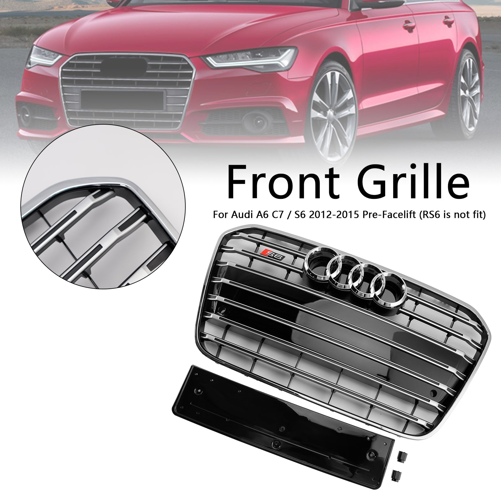 2012-2015 Audi A6 C7 S6 Style Front Bumper Grill Grille Chrome
