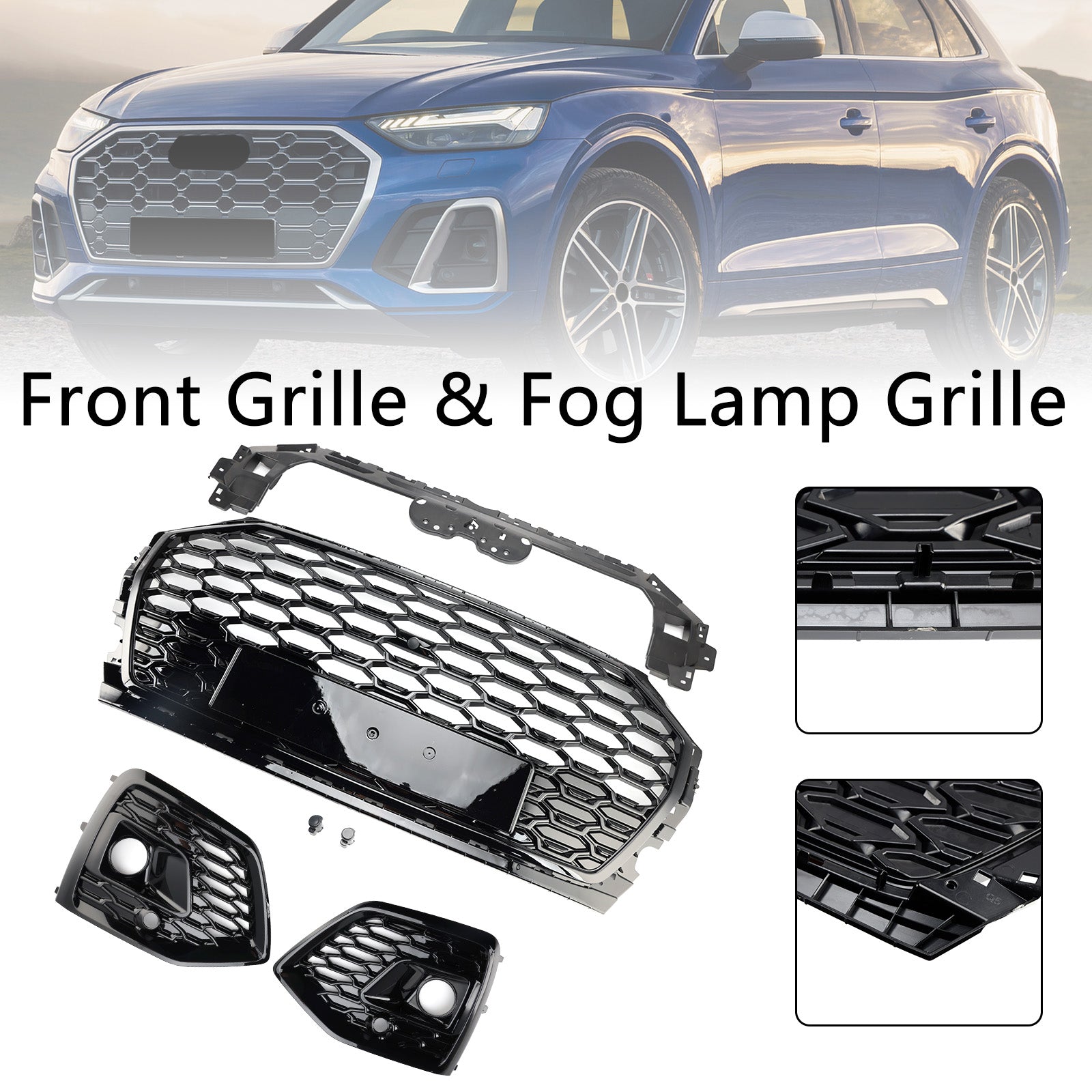 2021-2025 Audi Q5 Front Bumper Grille Honeycomb Grill & Fog Light Cover