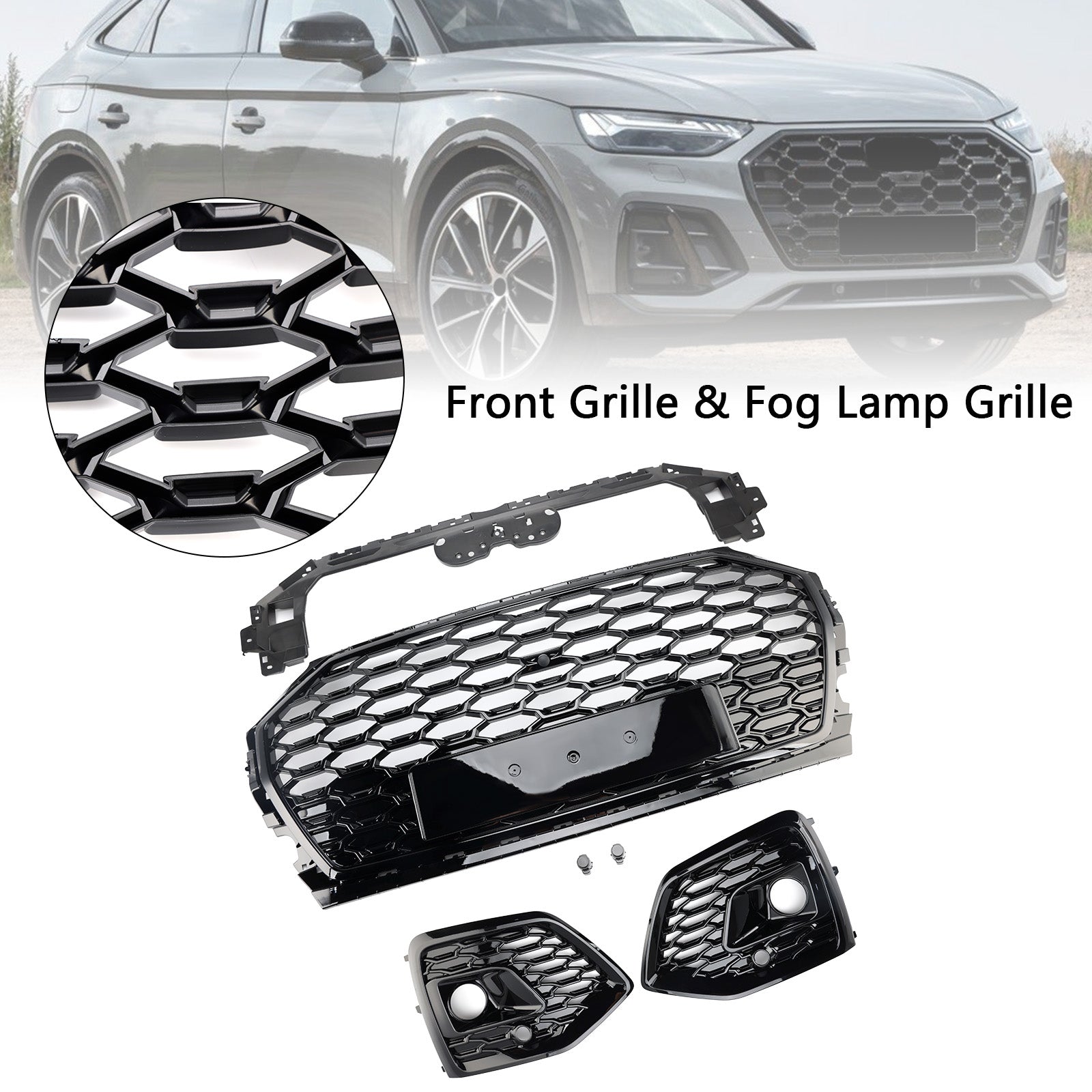 2021-2025 Audi Q5 Front Bumper Grille Honeycomb Grill & Fog Light Cover