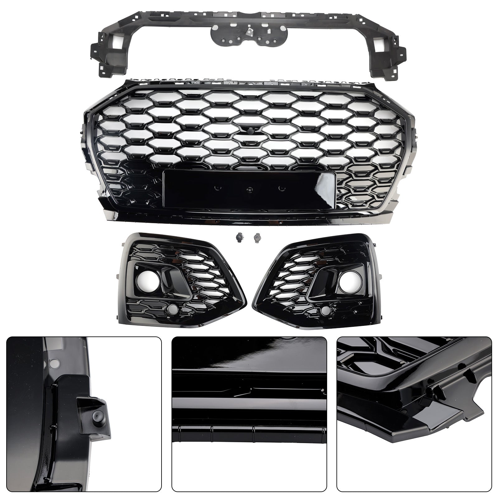 2021-2025 Audi Q5 Front Bumper Grille Honeycomb Grill & Fog Light Cover