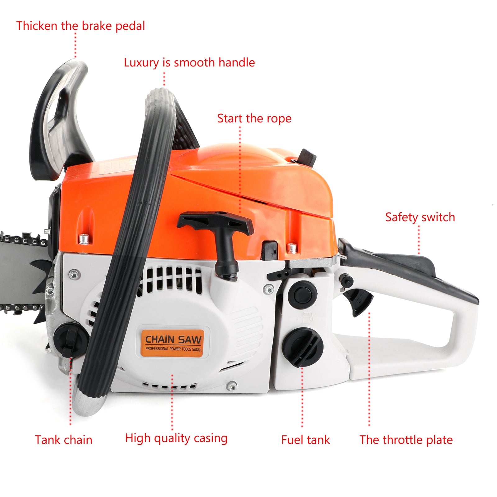 20'' 52CC Best Gasoline Chainsaws Cutting Wood Aluminum Chain Saws for Sale