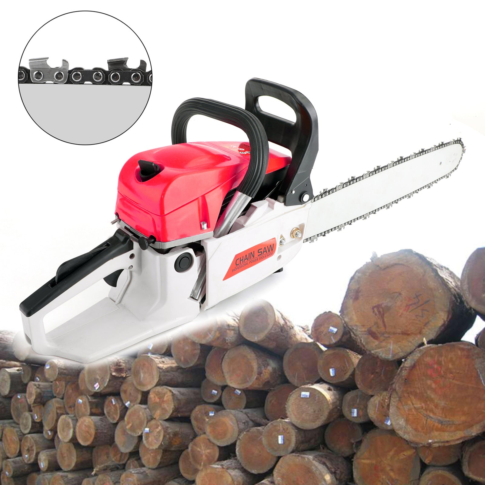 Chainsaw 22 Inch Gas Power, 22" 52CC Gasoline Chainsaw Cutting Wood Gas Sawing Aluminum Crankcase Chain Saw Set