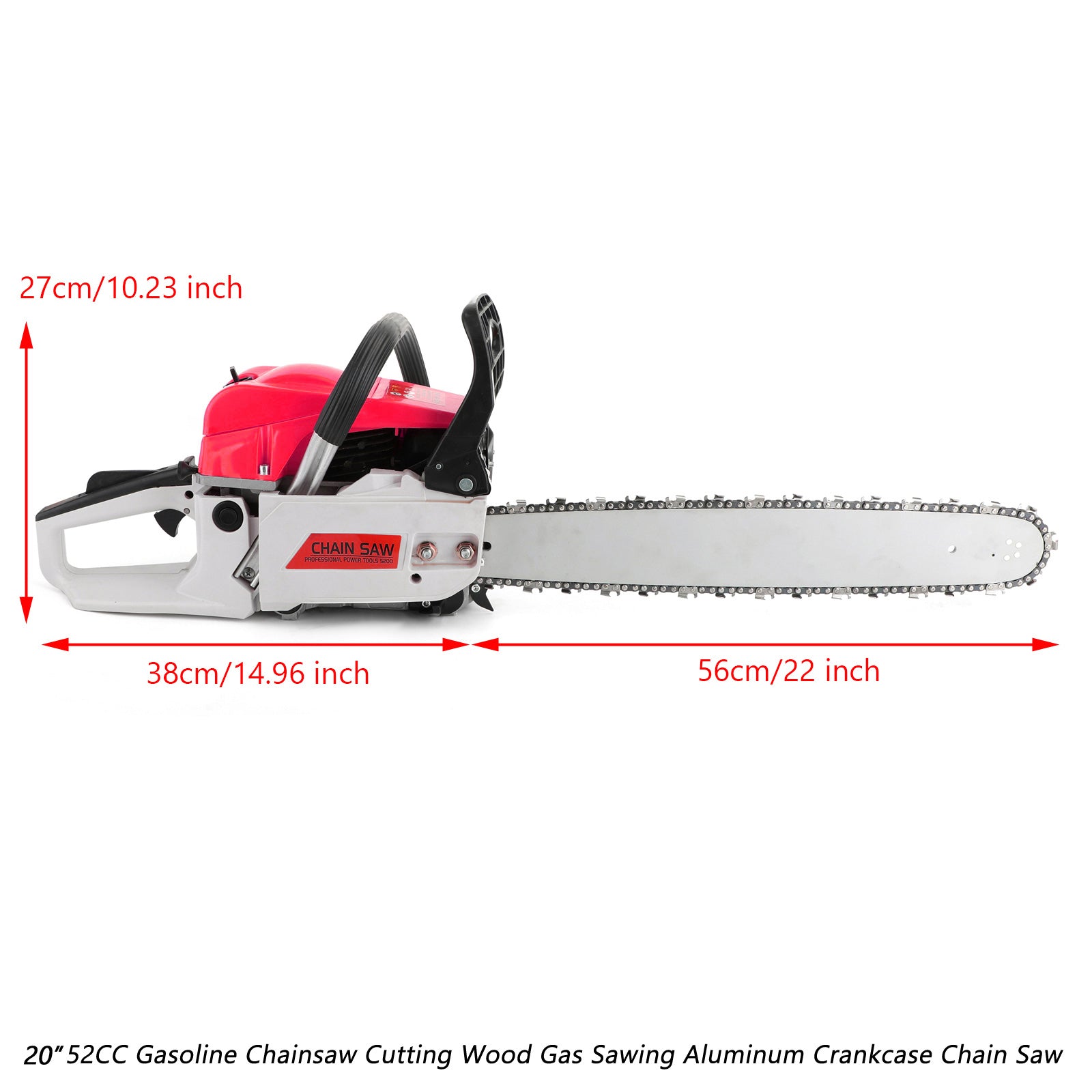 Chainsaw 22 Inch Gas Power, 22" 52CC Gasoline Chainsaw Cutting Wood Gas Sawing Aluminum Crankcase Chain Saw Set