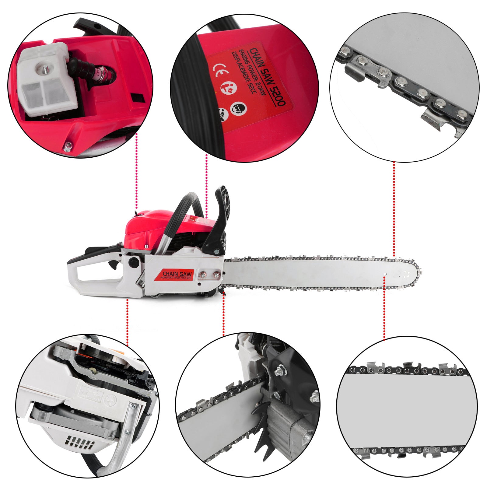 Chainsaw 22 Inch Gas Power, 22" 52CC Gasoline Chainsaw Cutting Wood Gas Sawing Aluminum Crankcase Chain Saw Set