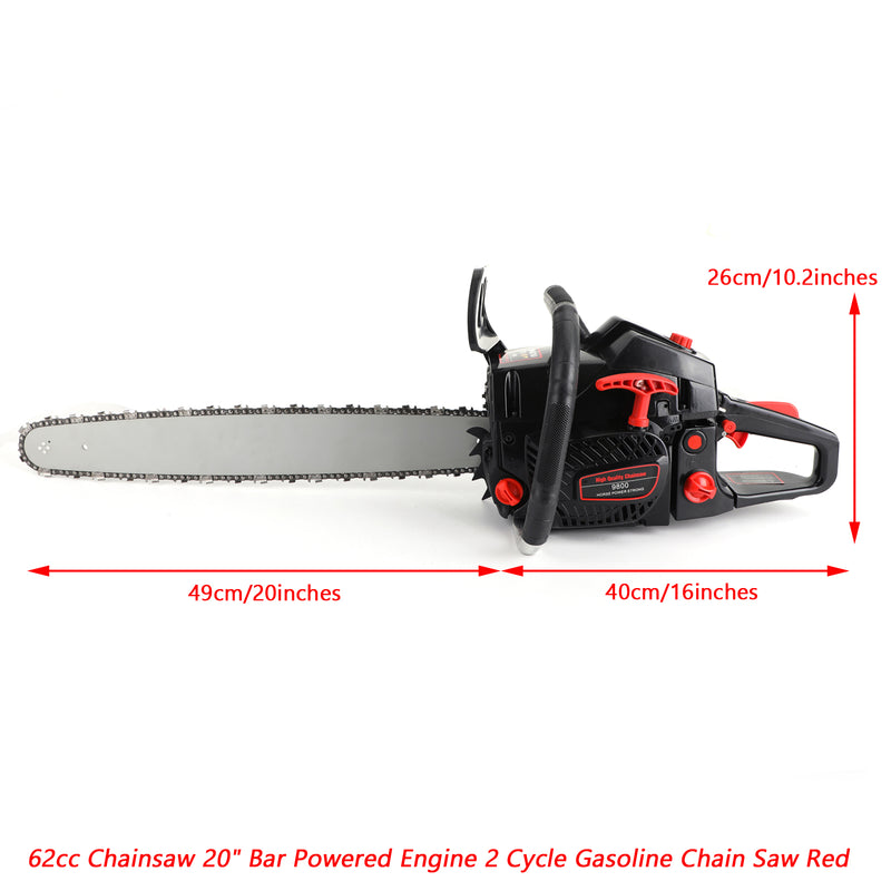62cc Chain Saw 20'' Bar Powered Engine 2 Cycle Gasoline Chainsaw Black for Sale