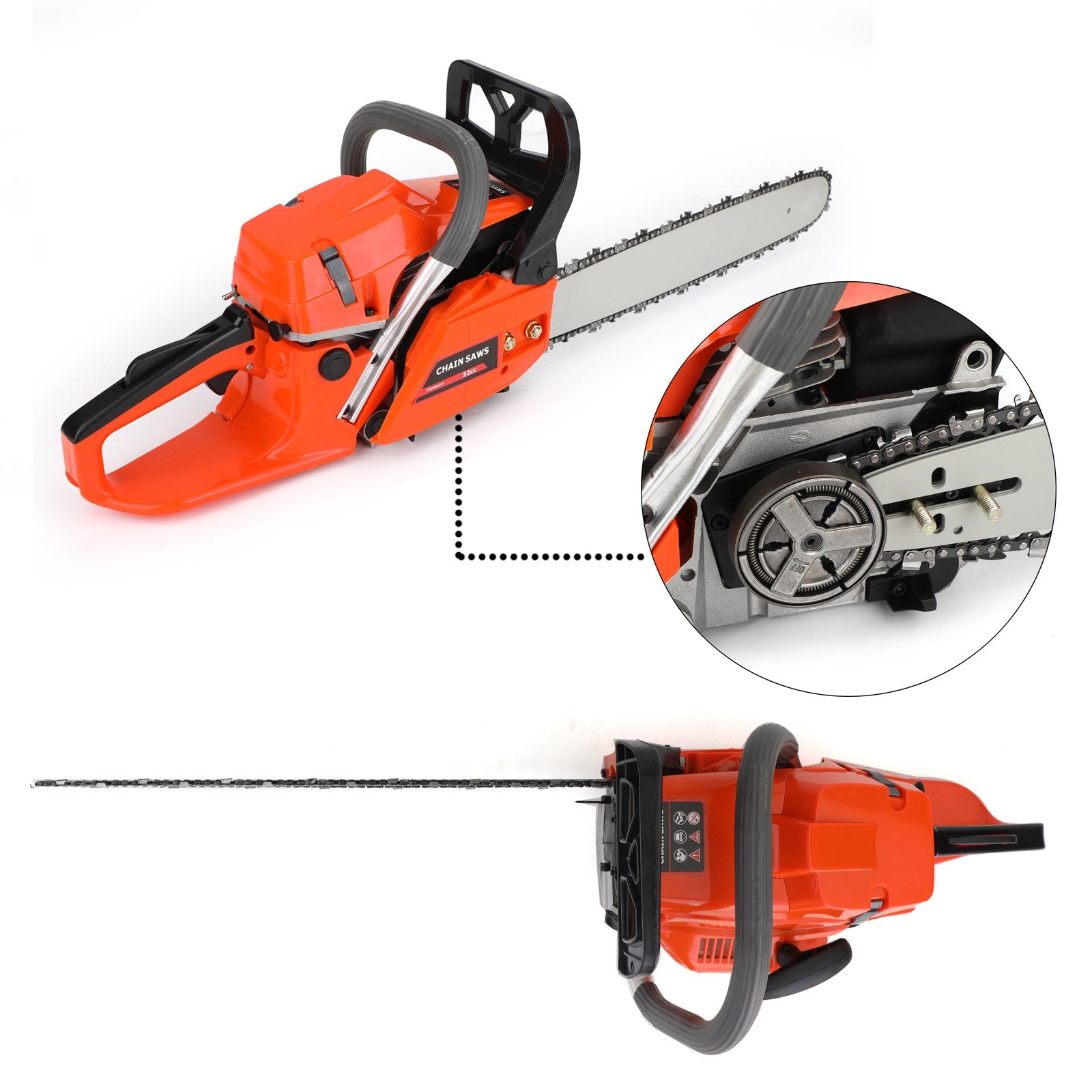 20“ 52cc Chain Saw 20inches Bar Powered Engine 2 Cycle Gasoline Chainsaw Orange