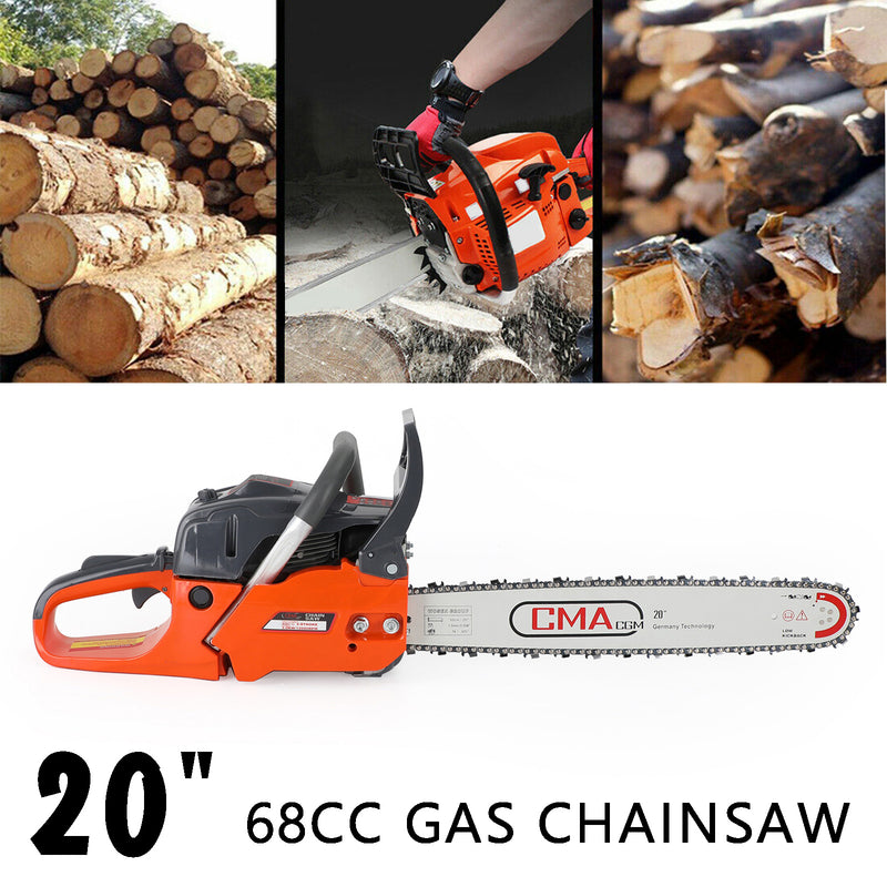 20" 68CC Gasoline Chainsaw Cutting Wood Gas Sawing Aluminum Crankcase Chain Saw