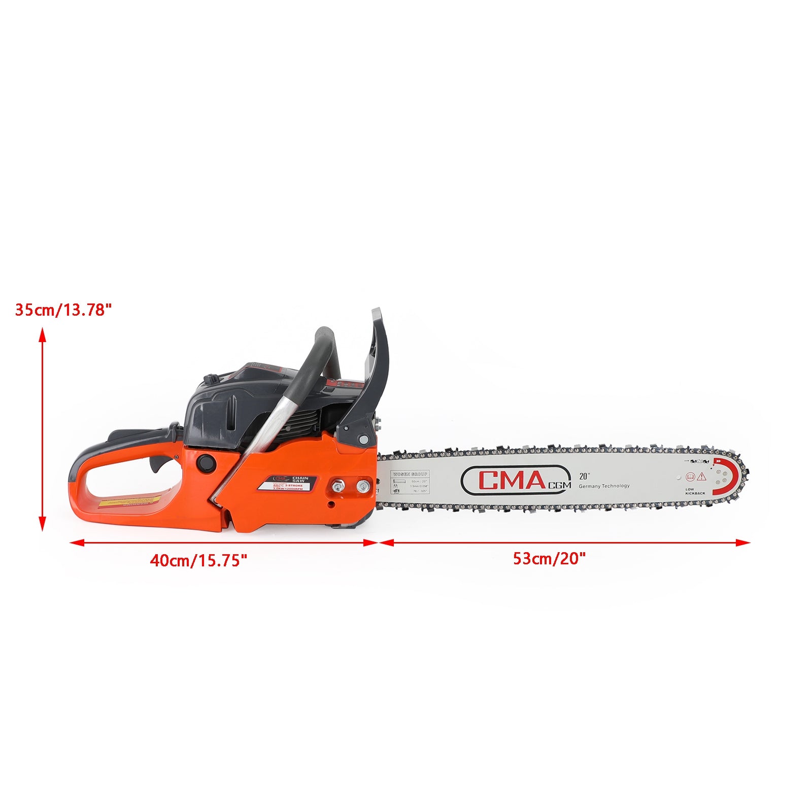 20" 68CC Gasoline Chainsaw Cutting Wood Gas Sawing Aluminum Crankcase Chain Saw