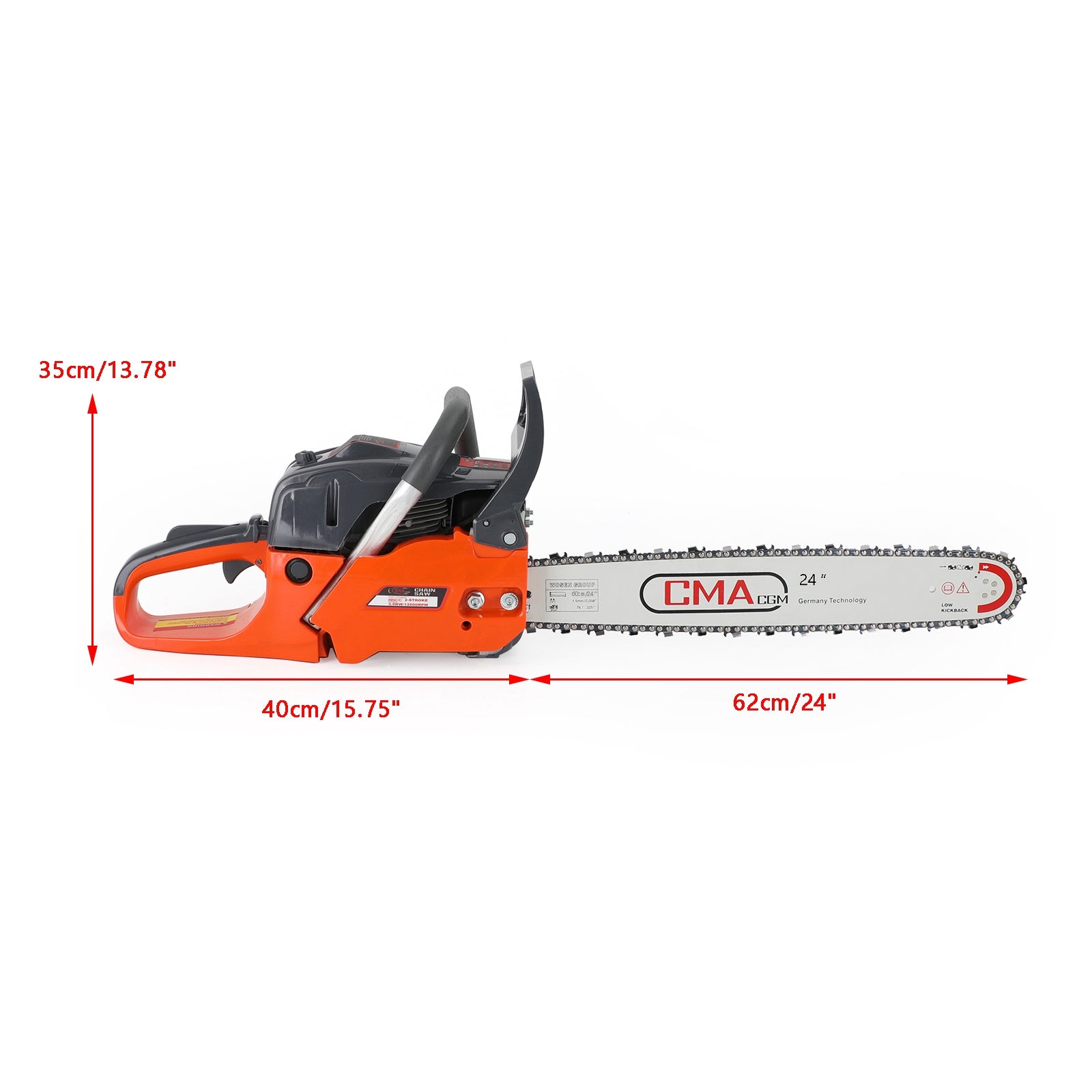 24" 68CC Gasoline Chainsaw Cutting Wood Gas Sawing Aluminum Crankcase Chain Saw