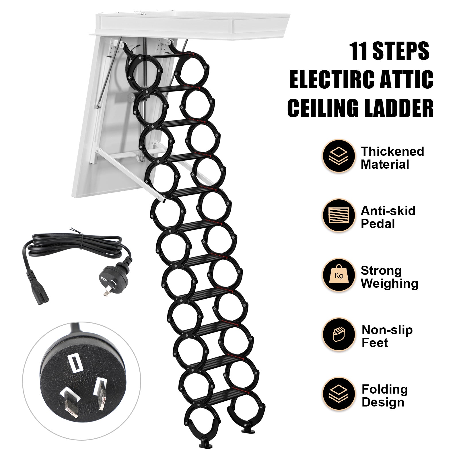 11 Steps Black Loft Folding Electirc Attic Ceiling Ladder Stairs 31.5*43.31" Australian Standard Plug