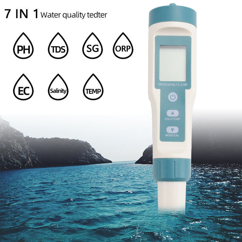 7 In 1 Digital Salinity PH TDS TEMP SG EC ORP Tester Water Quality Monitor Meter