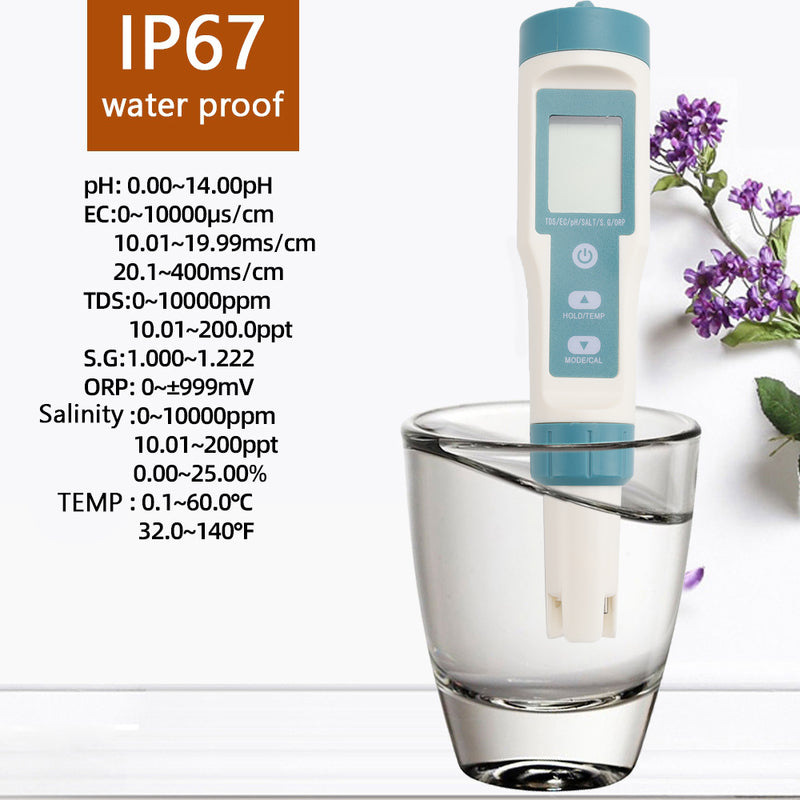 جهاز قياس الملوحة الرقمي 7 في 1 PH TDS TEMP SG EC ORP جهاز قياس جودة المياه