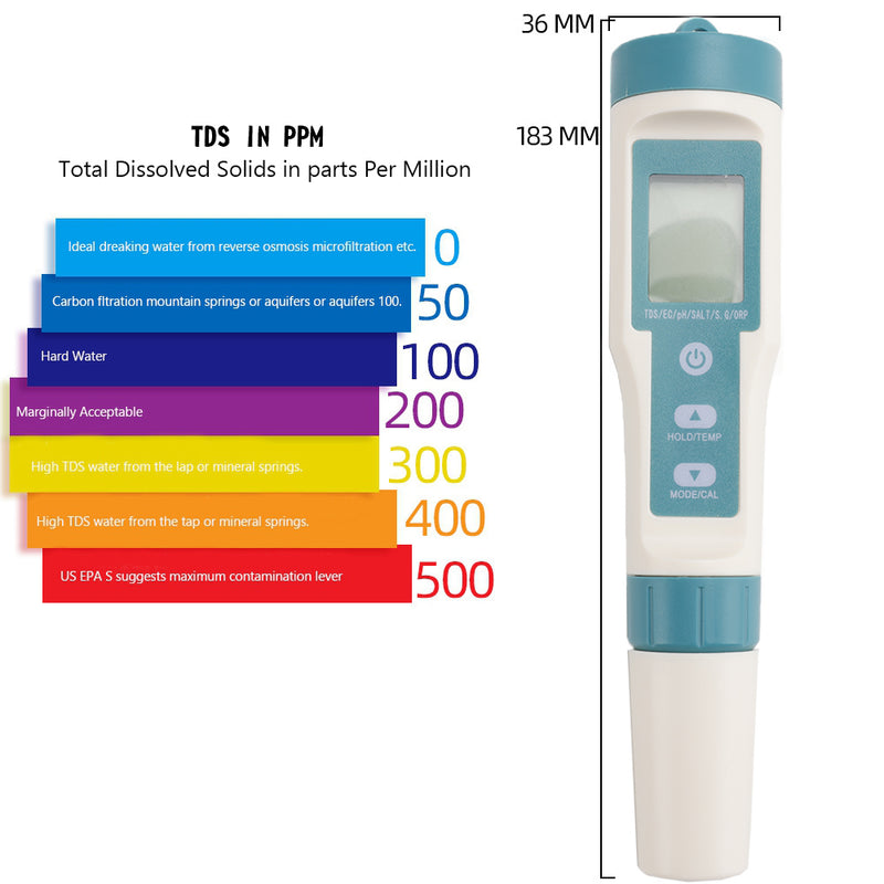 جهاز قياس الملوحة الرقمي 7 في 1 PH TDS TEMP SG EC ORP جهاز قياس جودة المياه
