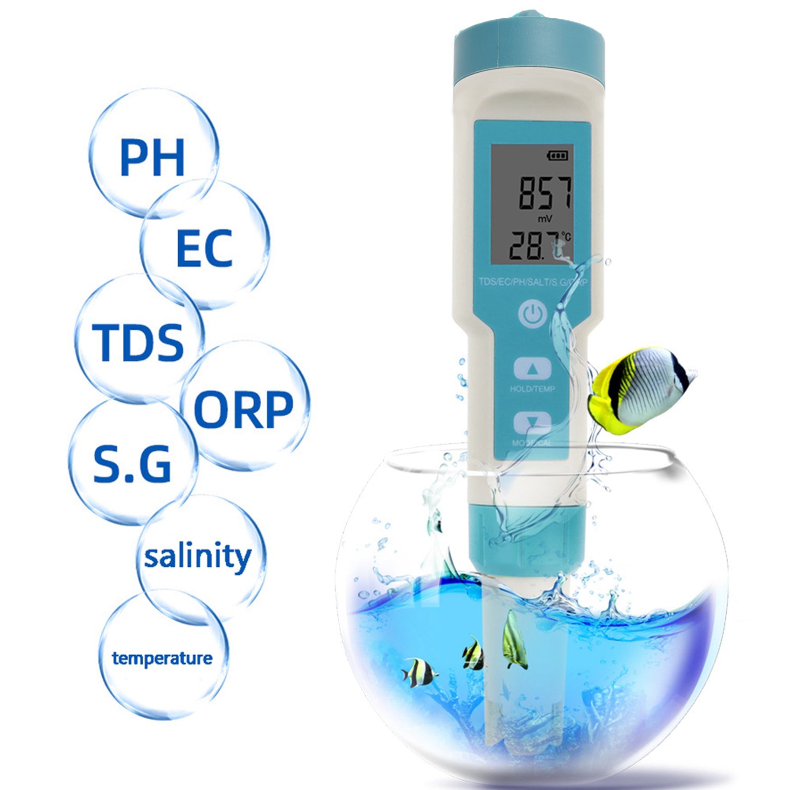 7 en 1 Digital Salinity PH TDS TEMP SG EC ORP Tester Medidor de monitor de calidad del agua