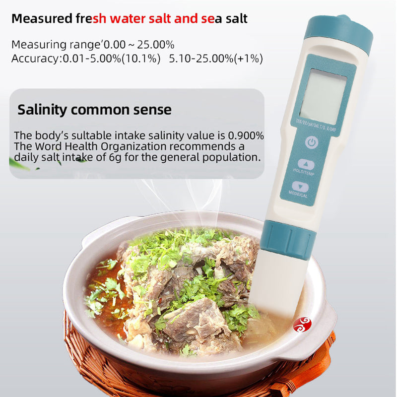 جهاز قياس الملوحة الرقمي 7 في 1 PH TDS TEMP SG EC ORP جهاز قياس جودة المياه
