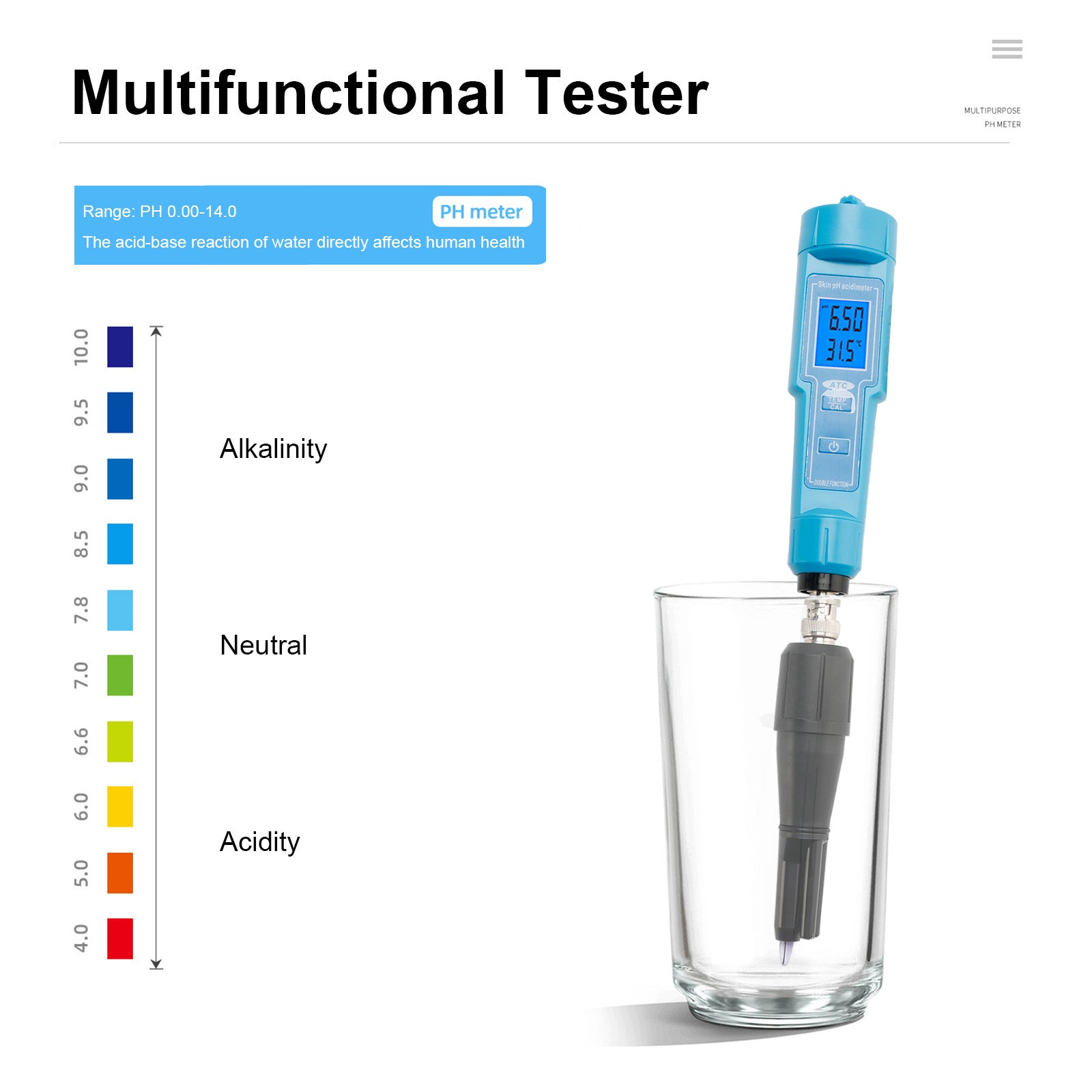 PH Meter Thermometer Pen For Food Fruit Meat Soil Lab Digital Acidity PH Tester