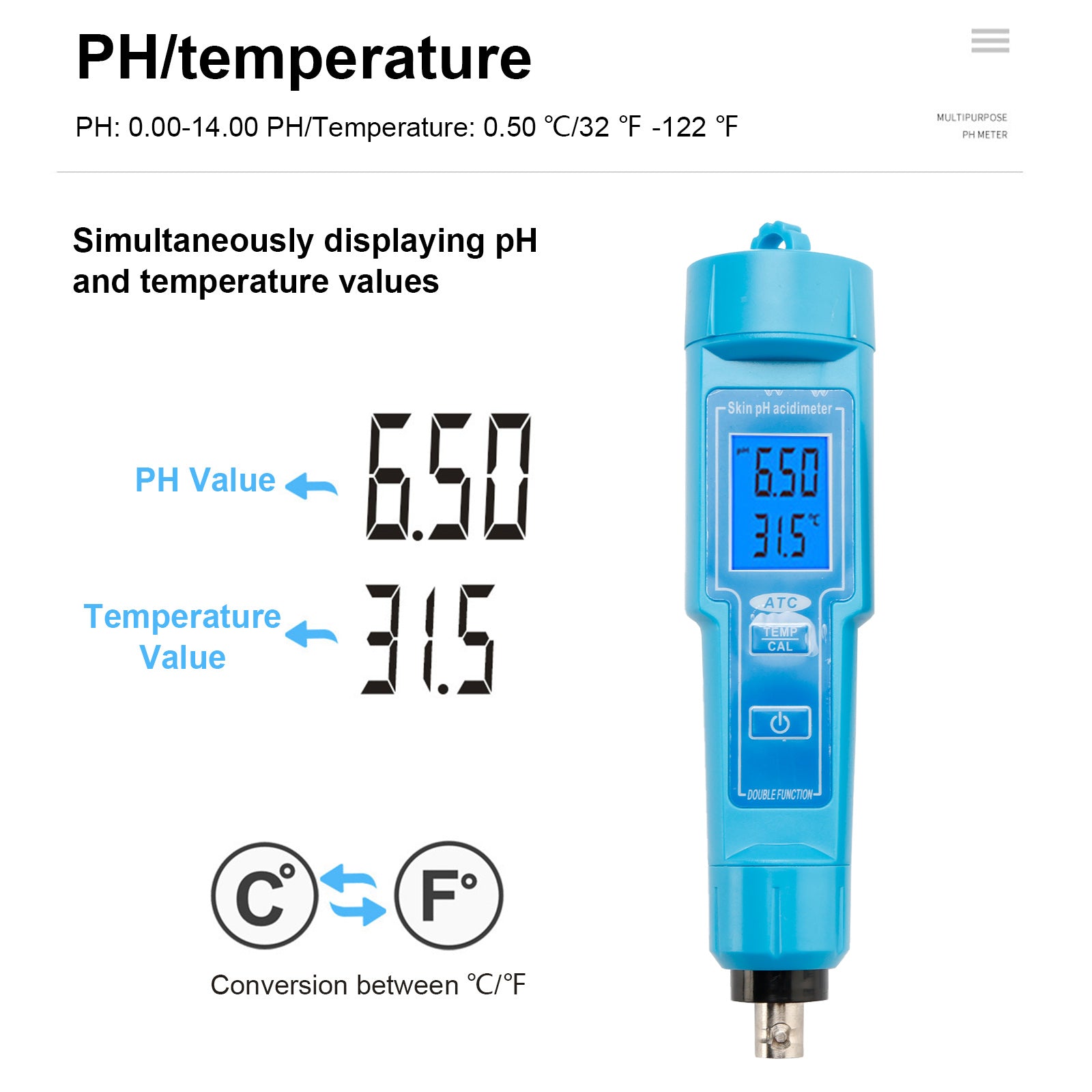 PH Meter Thermometer Pen For Food Fruit Meat Soil Lab Digital Acidity PH Tester