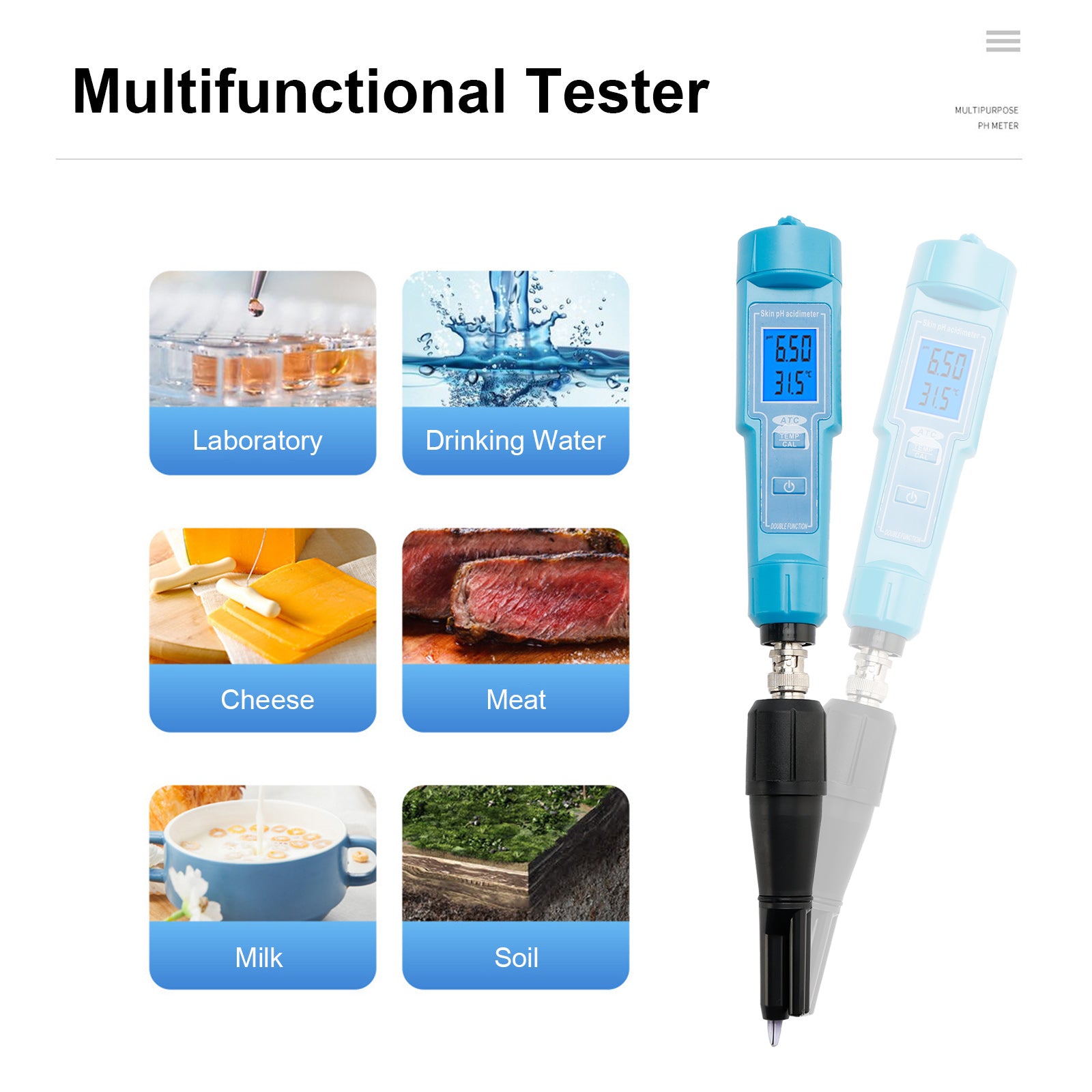 PH Meter Thermometer Pen For Food Fruit Meat Soil Lab Digital Acidity PH Tester