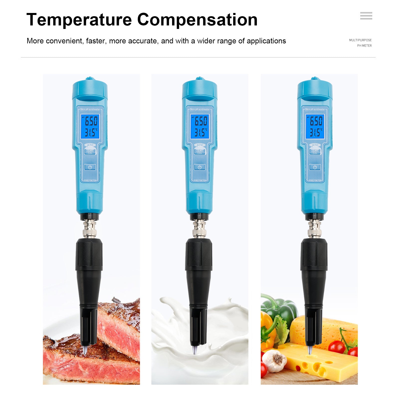 PH Meter Thermometer Pen For Food Fruit Meat Soil Lab Digital Acidity PH Tester