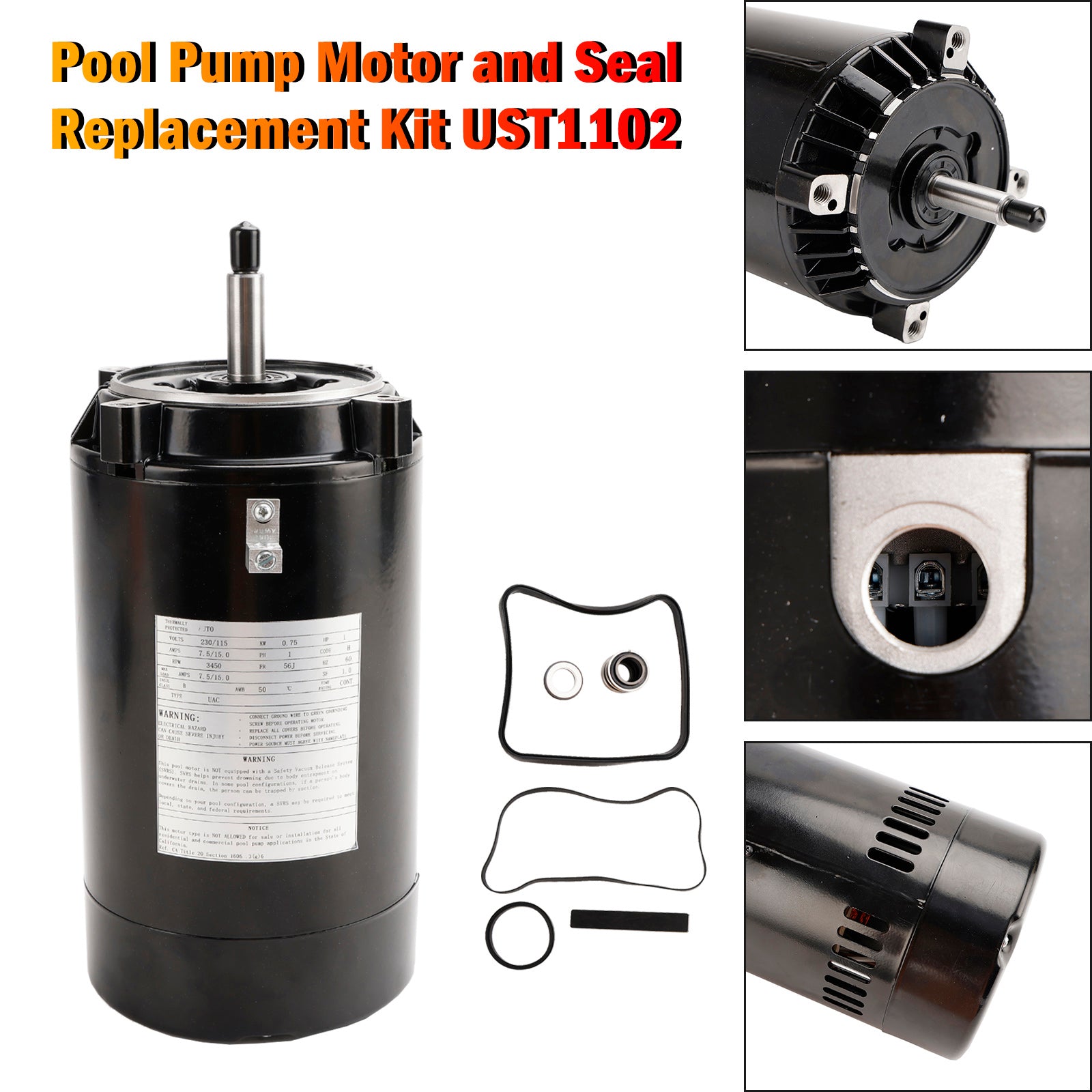 Hayward Max Flow Super Pump Pool Pump Motor and Seal Replacement Kit UST1102