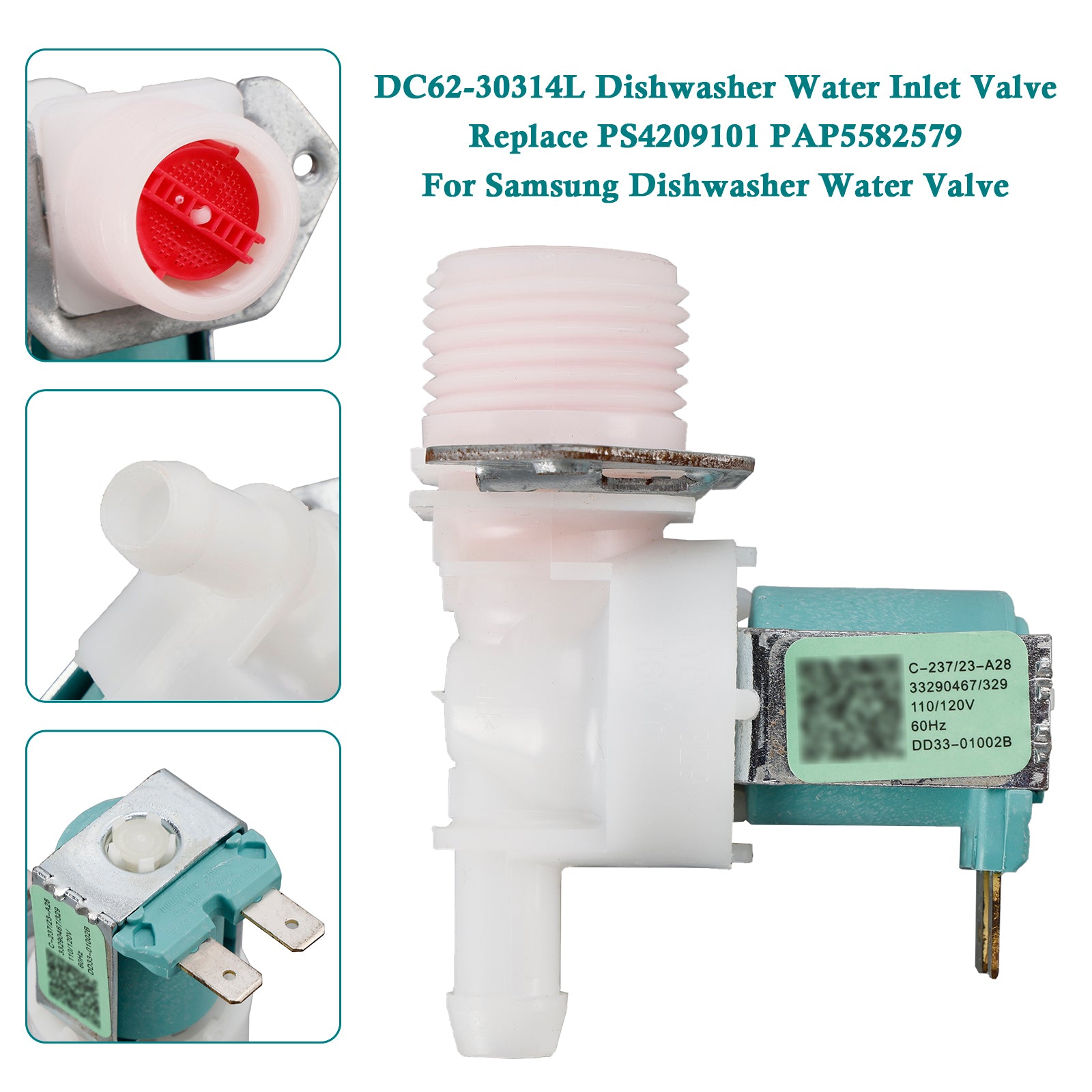 DC62-30314L Dishwasher Water Inlet Valve for Samsung AP5582579 PS4209101