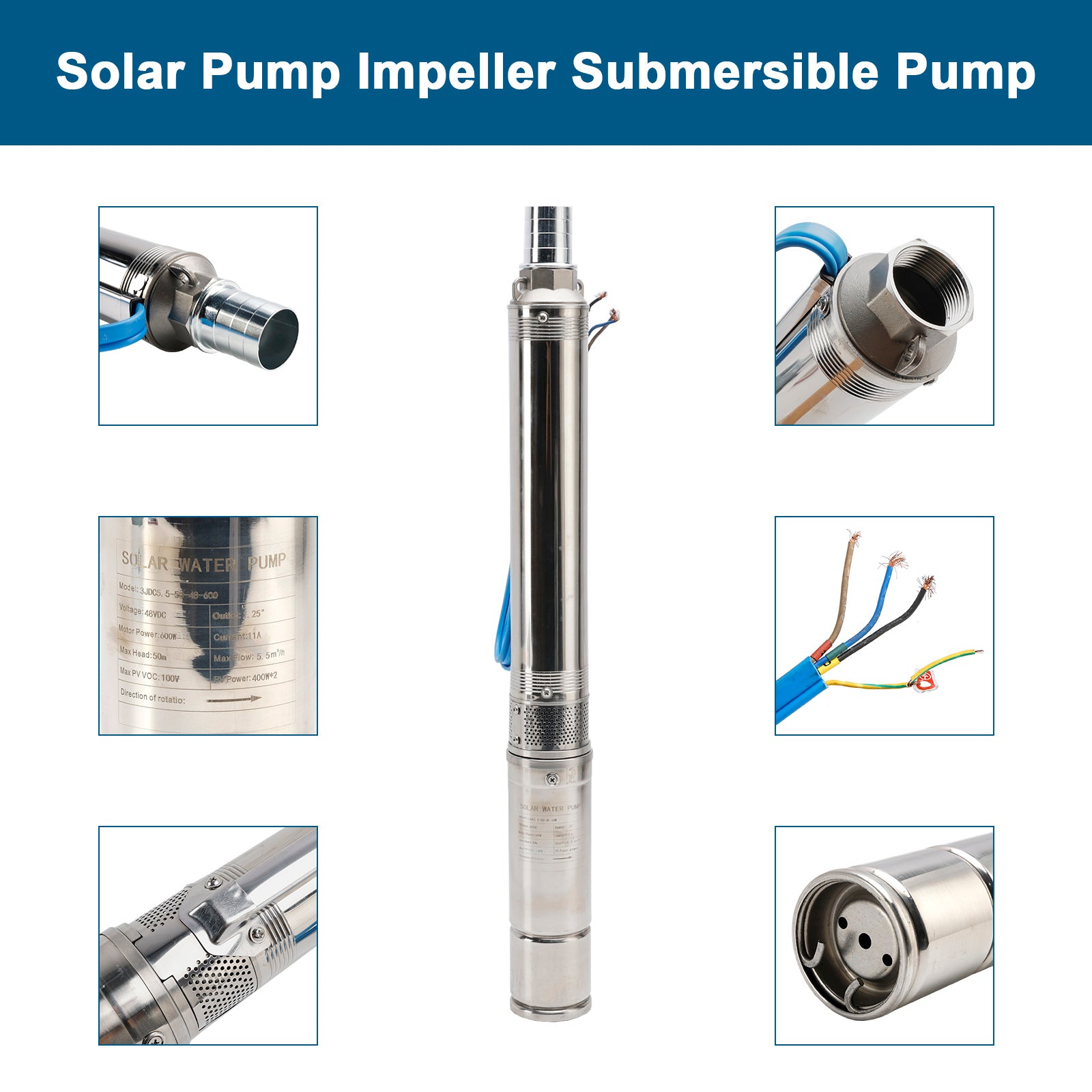 3" 600W Solar Pump Submersible Pump Bore DC 48V Impeller Pump + MPPT Controller