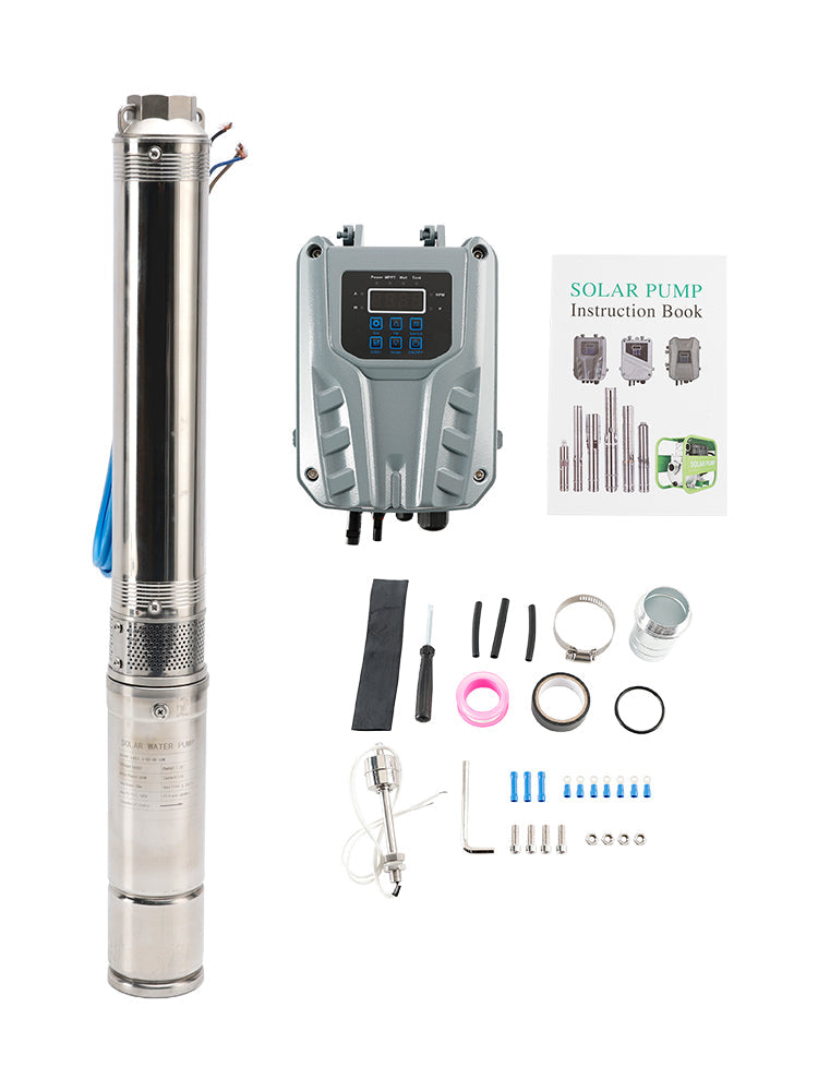 3" 600W Solar Submersible Pump 48V DC Deep Well Pump with MPPT Controller, 197ft Head, 1452 GPH Flow for Farm, Garden, Pool, Industrial Use