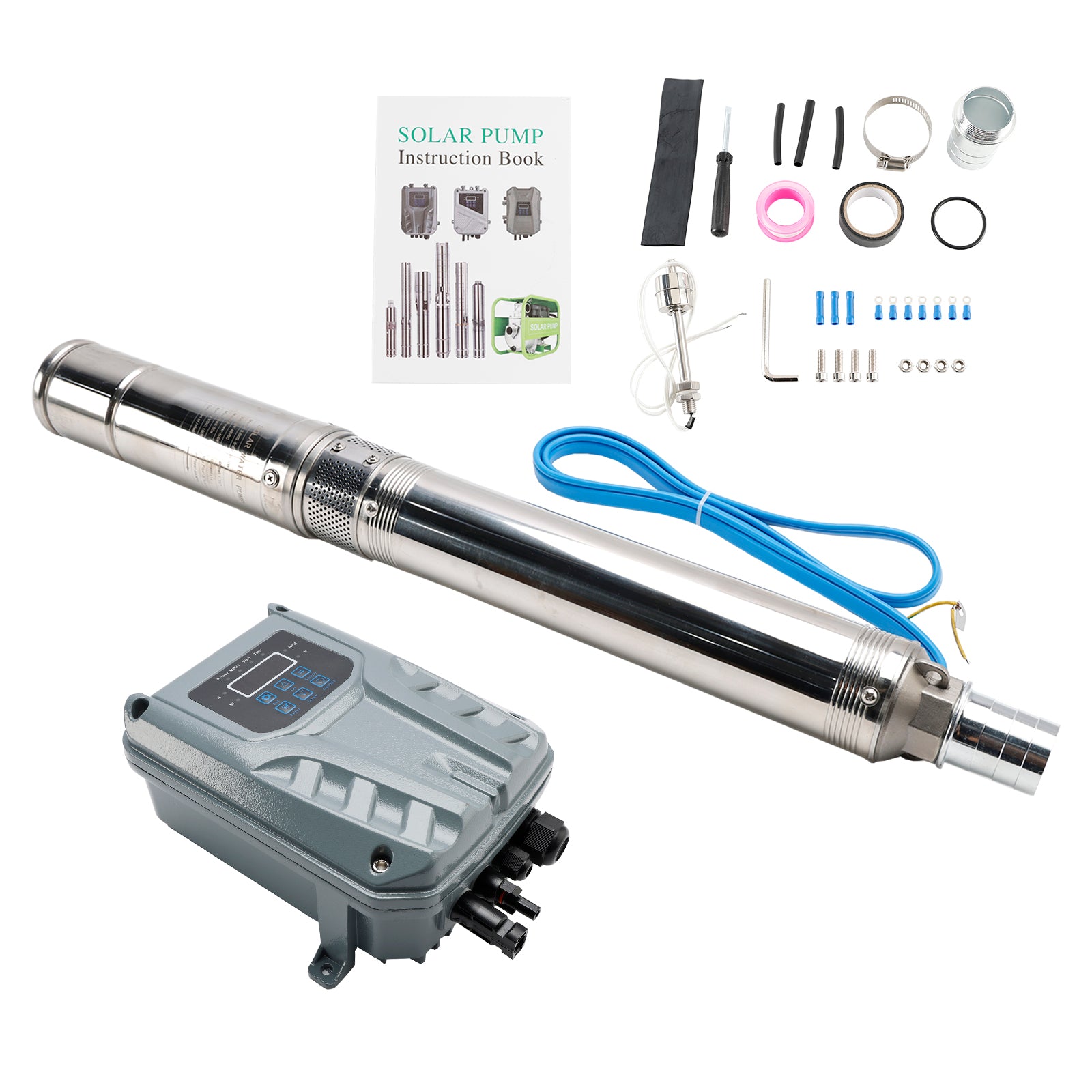 3" 600W Solar Submersible Pump 48V DC Deep Well Pump with MPPT Controller, 197ft Head, 1452 GPH Flow for Farm, Garden, Pool, Industrial Use