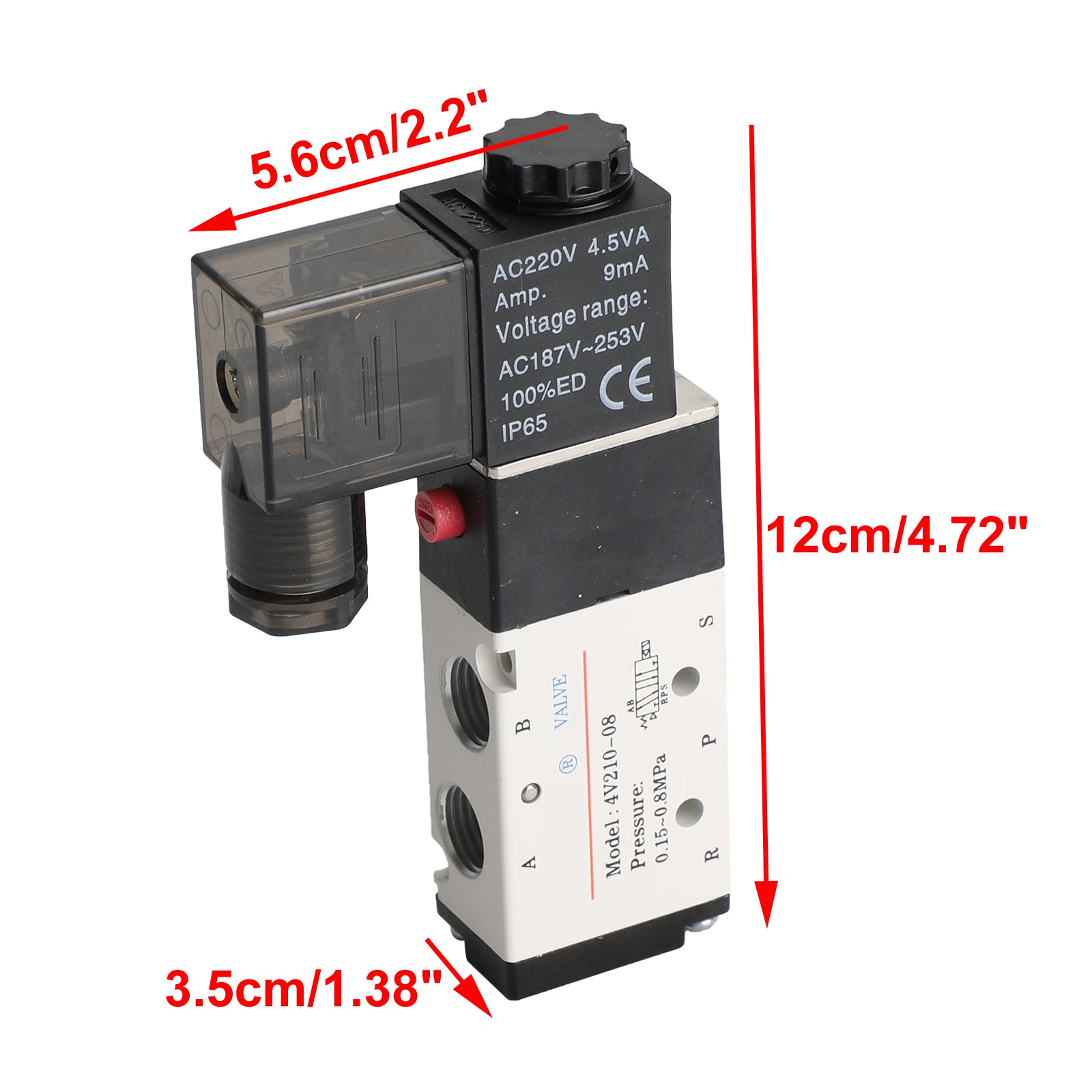 4V210-08 5 Way 2 Position Ac 220V Pneumatic Electric Solenoid Air Valve