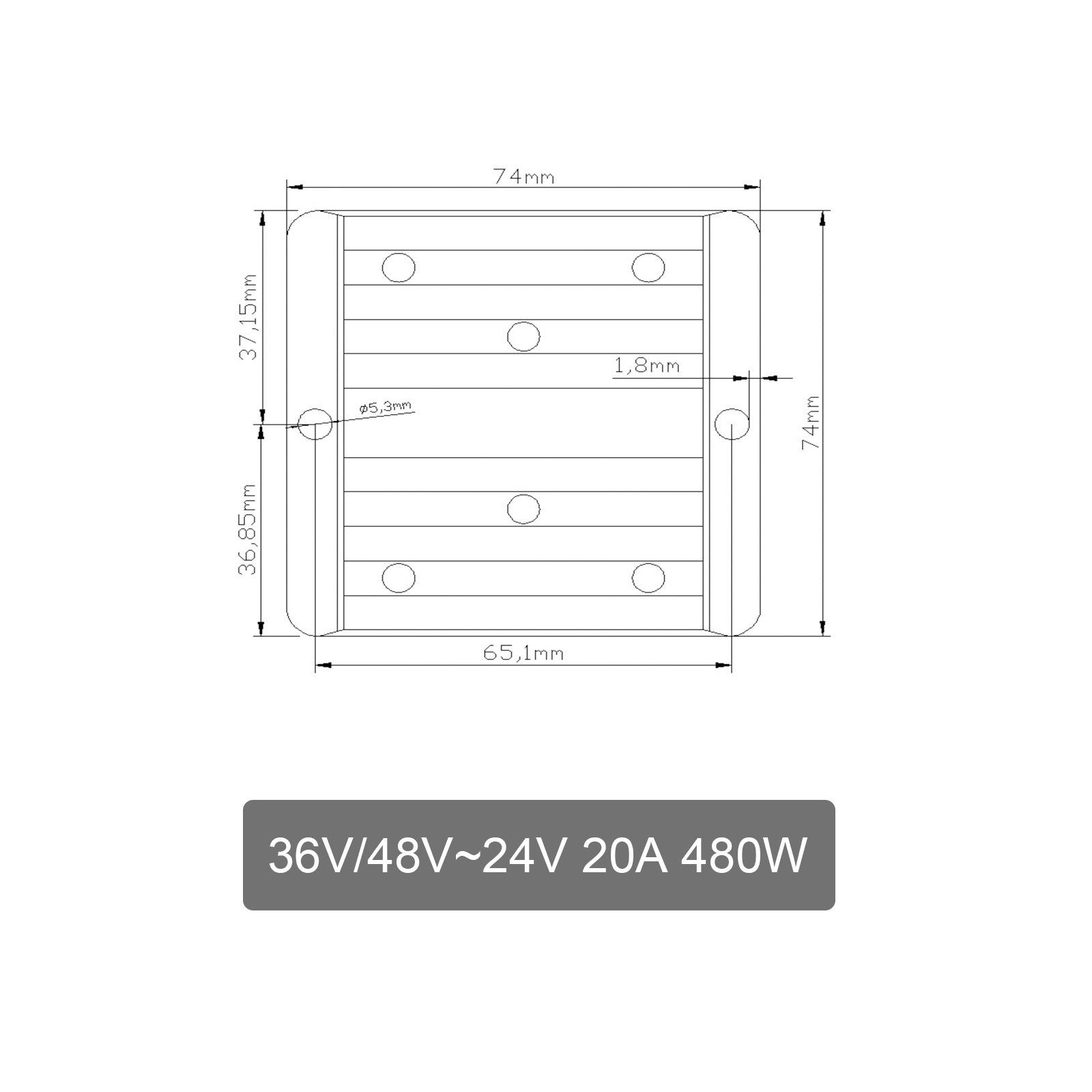 Waterproof DC 36V/48V to 24V 480W 20A Step-Down Power Supply Converter Regulator