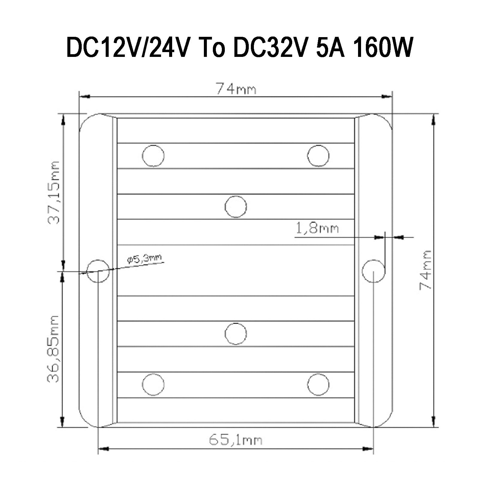 DC-DC 12/24V-32V 5A 160W Step Up Car Fuente de alimentación Convertidor Regulador Impermeable