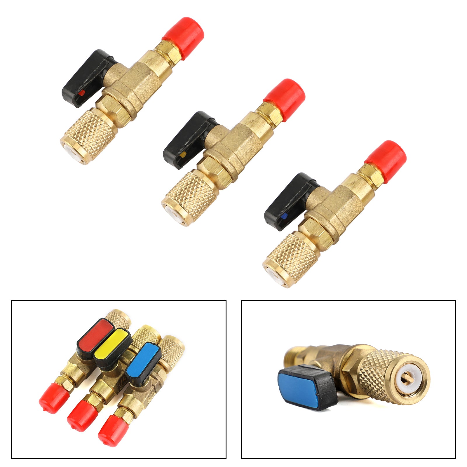 3pc HVAC A/C Straight Shut-Off Ball Valve Adapter For R134a R22 R12 R410a 1/4"