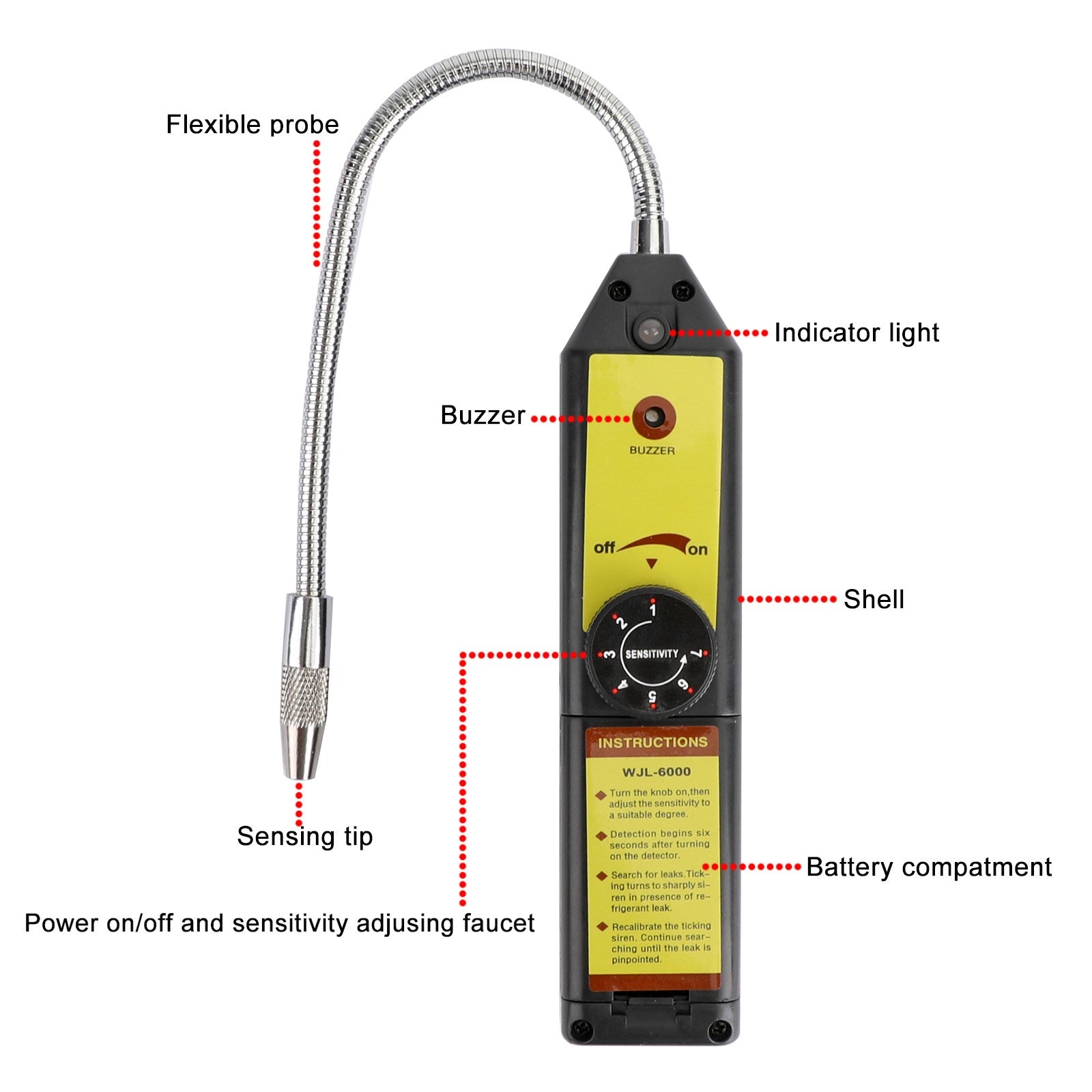 WJL-6000 Refrigerant Halogen Leak Detector HVAC R134a R410a AC Detector CA Market