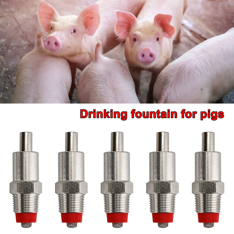 5Pcs Stainless Steel Automatic Pig Nipples Water Feeder Drinker Piglets Drinking