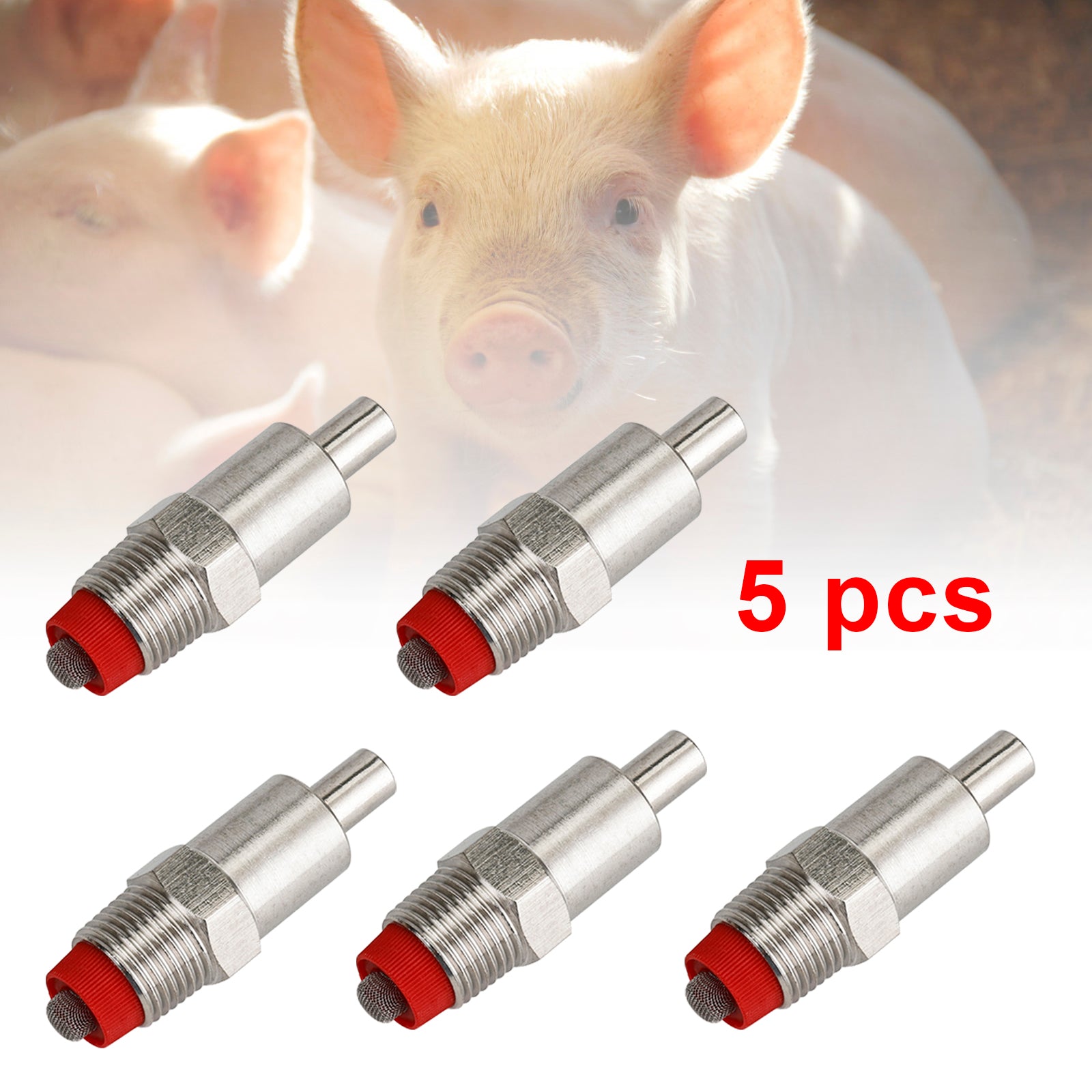 5Pcs Stainless Steel Automatic Pig Nipples Water Feeder Drinker Piglets Drinking