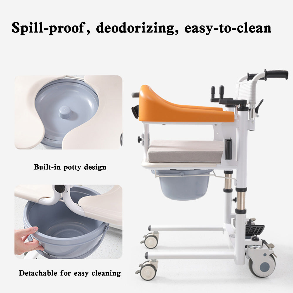 Four-in-one Multi-Function Patient Chair Transferred Lift Wheelchair lift Chair w/180° Split Seat and Bedpan 440 lb, 360° Flexible Steering Lift Chair Transfer Chair