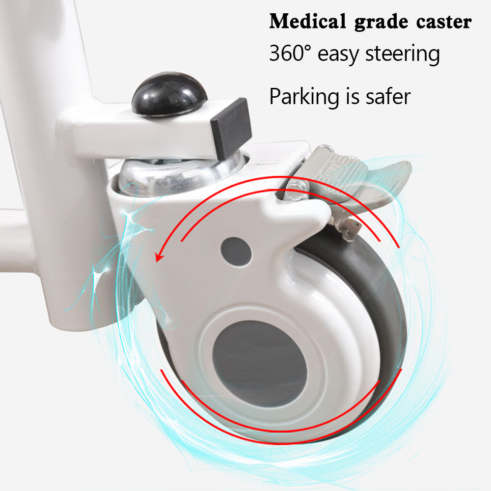 Split-Seat Transfer Wheelchair with Bedpan – 180° Swivel, 440 lb Weight Limit
