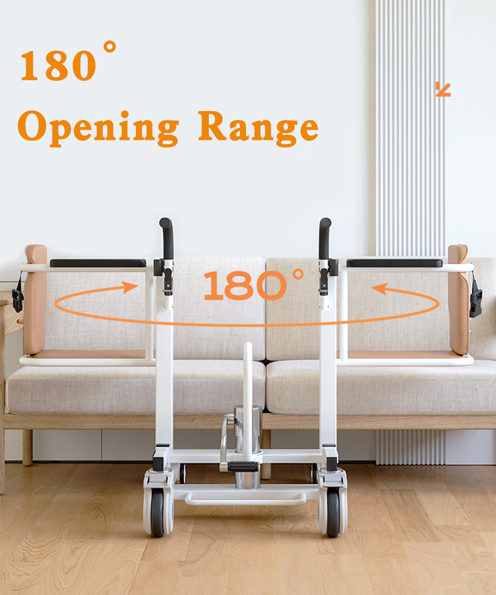 Silla para pacientes Silla de ruedas con elevación hidráulica transferida con asiento y mesa divididos en 180°