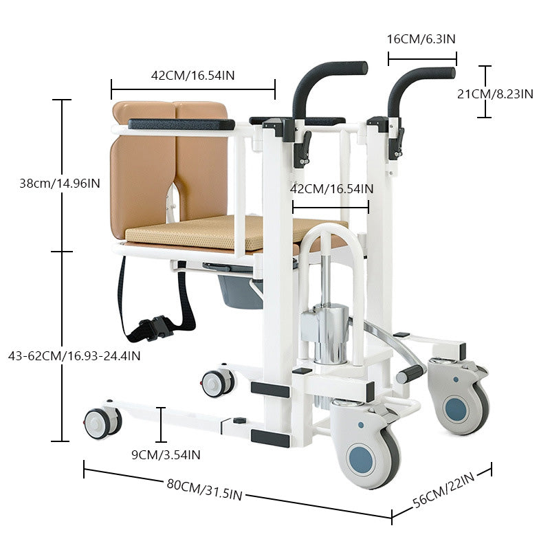 Silla para pacientes Silla de ruedas con elevación hidráulica transferida con asiento y mesa divididos en 180°